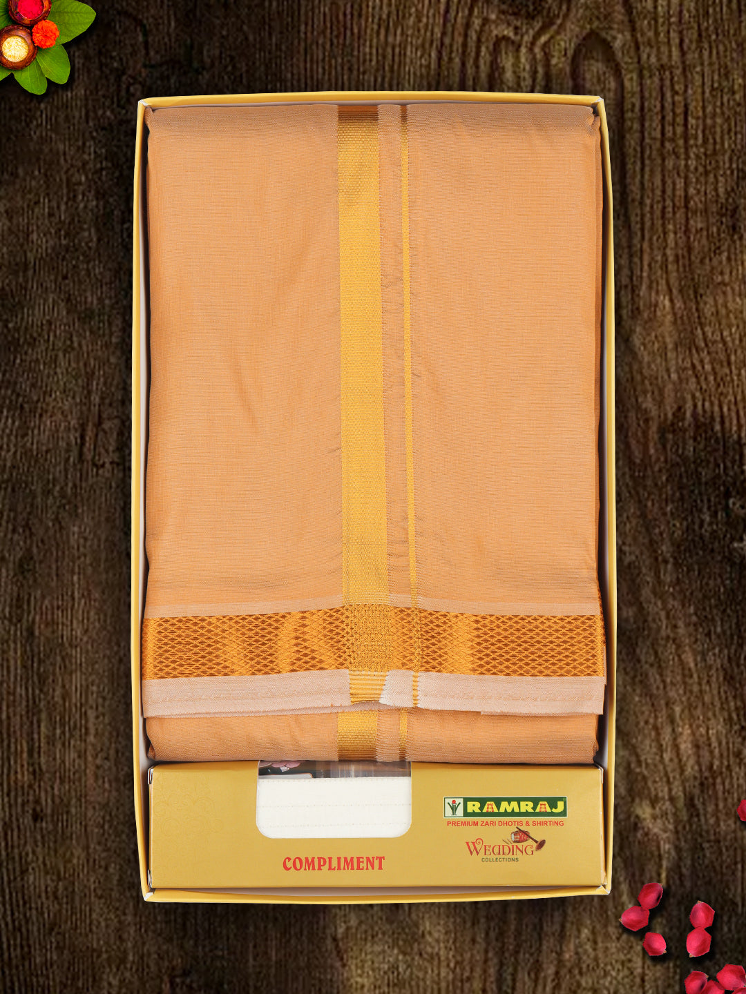 Mens Art Silk Zari Dhoti & Shirting Set Orange Ashirwath (2 in 1)