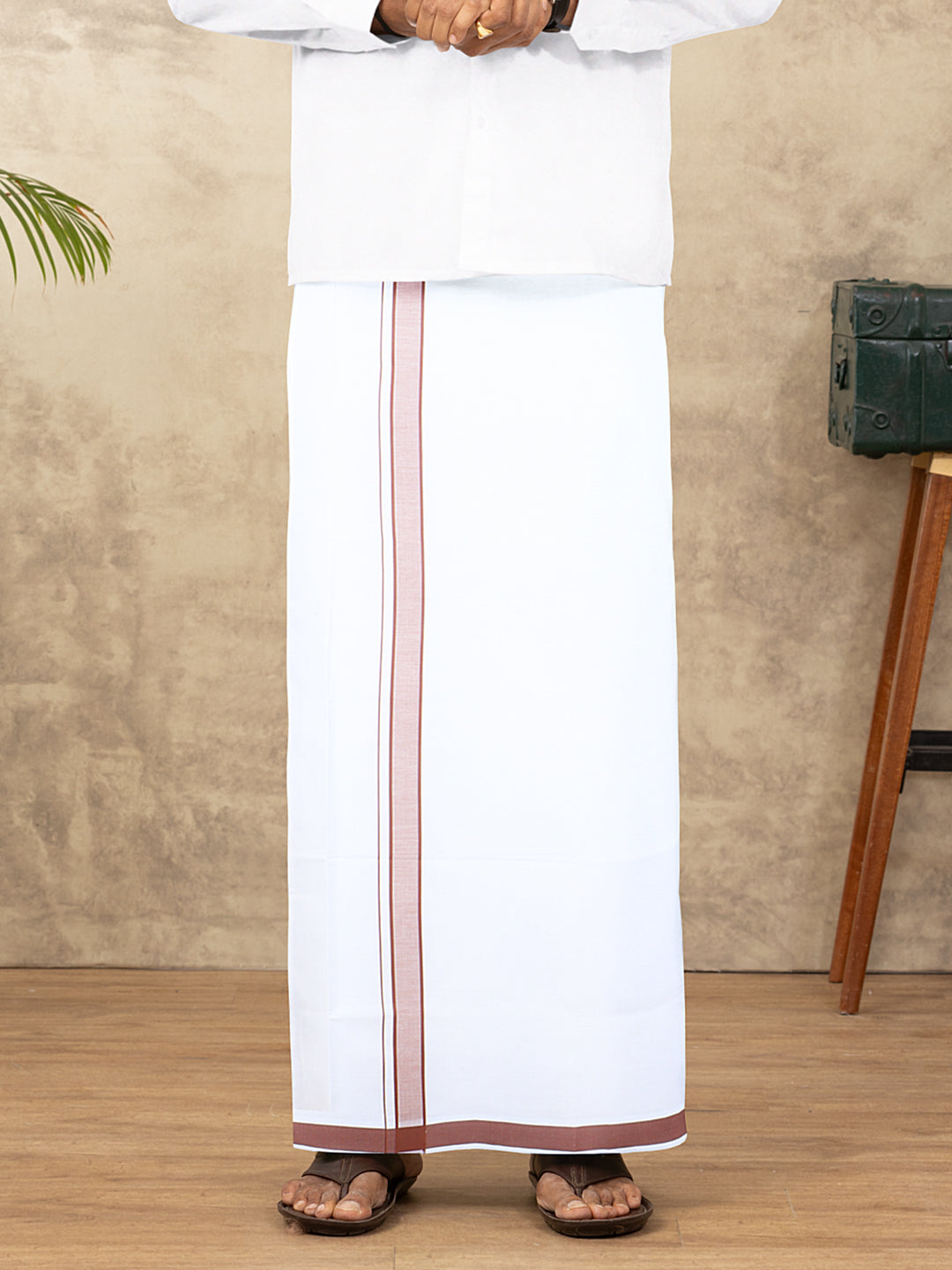 Men Cotton Blend Single Layer White Dhoti with Fancy Border WP28