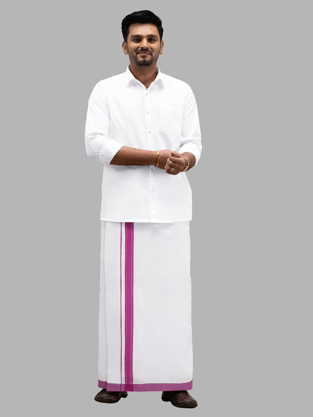 Men Violet Adjustable Pocket Dhoti with Fancy Border GACF09