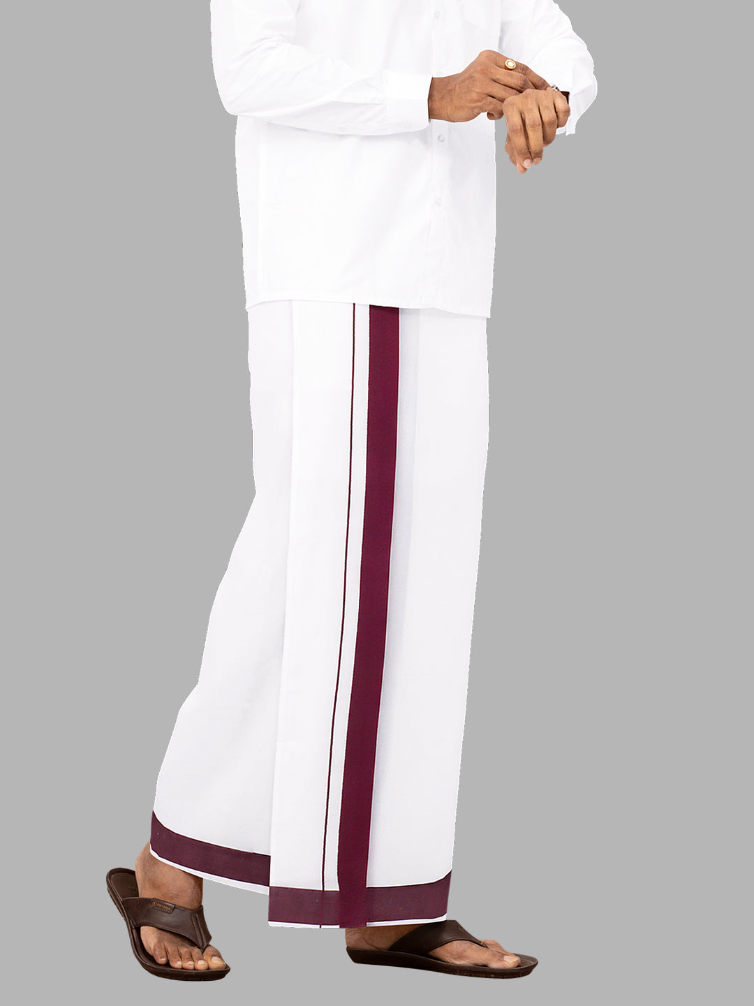 Men Purple Border Single Layer Adjustable Pocket Dhoti GACS4