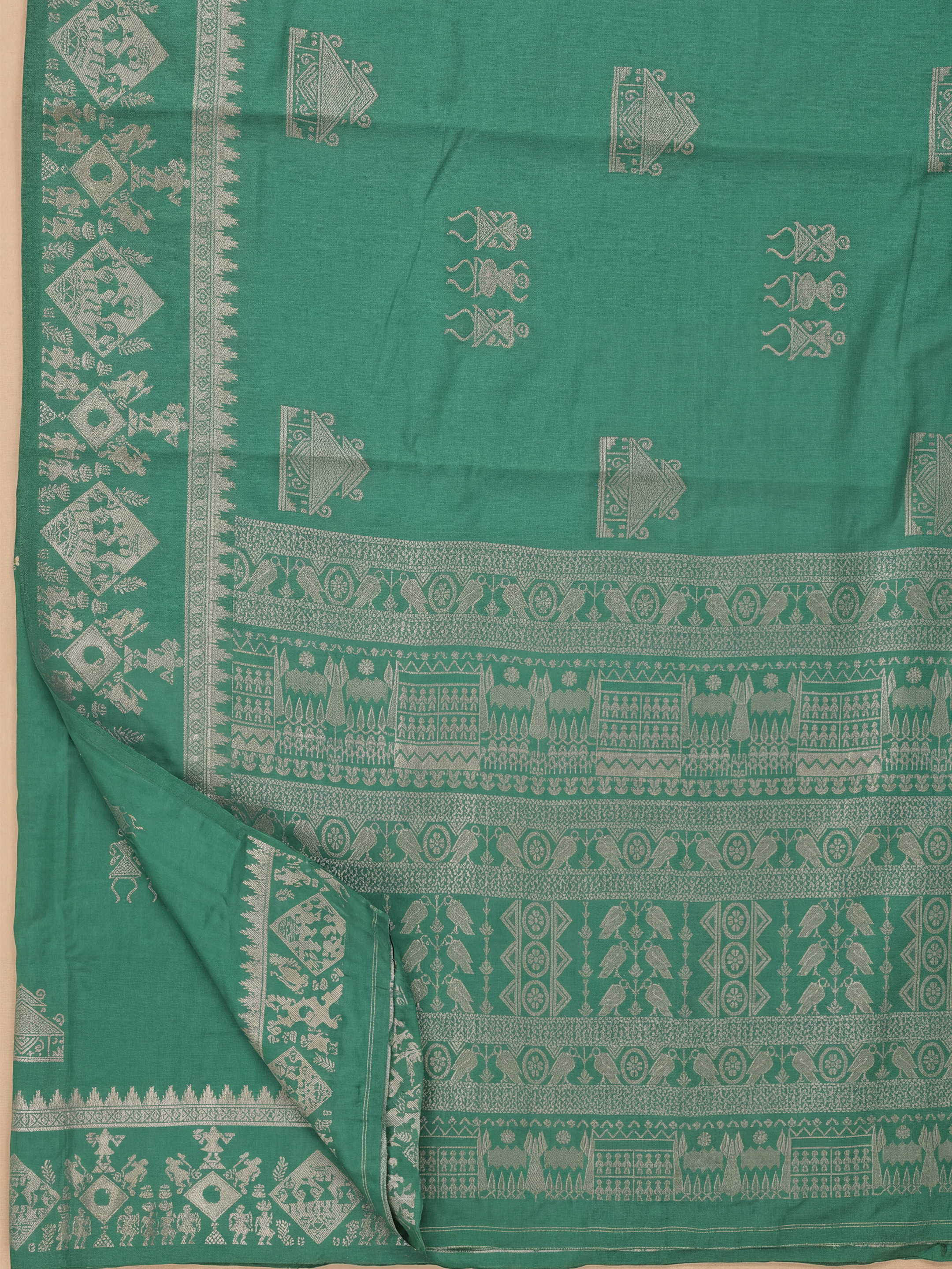 Women Semi Raw Silk Green Saree SRS116