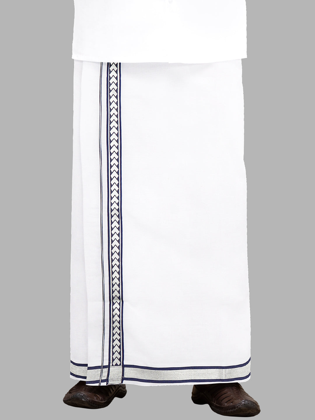 Men Blue Fancy Jari Border Single Dhoti