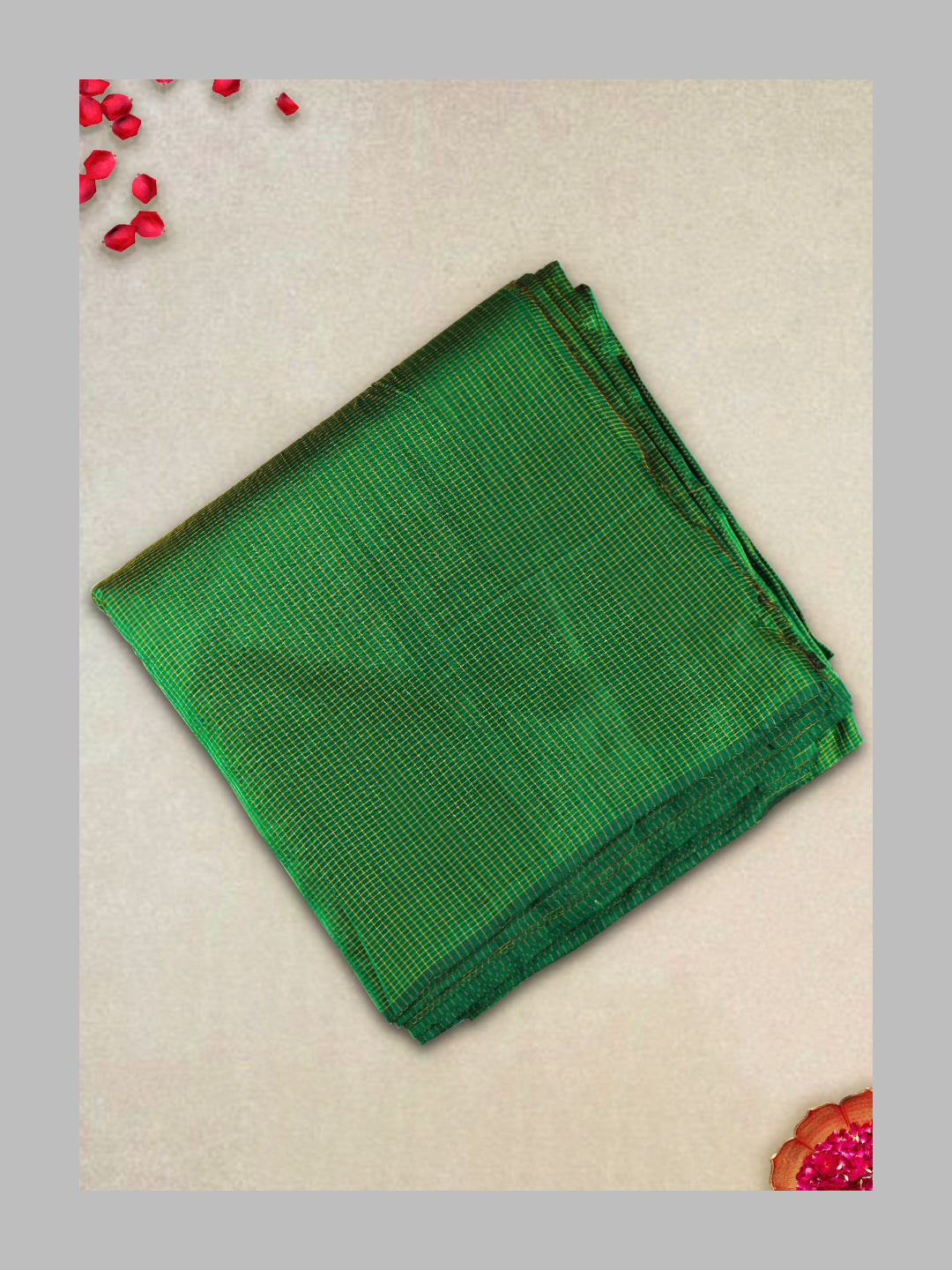 Mens Pure Silk Micro Jari Check Shirting Fabric Green