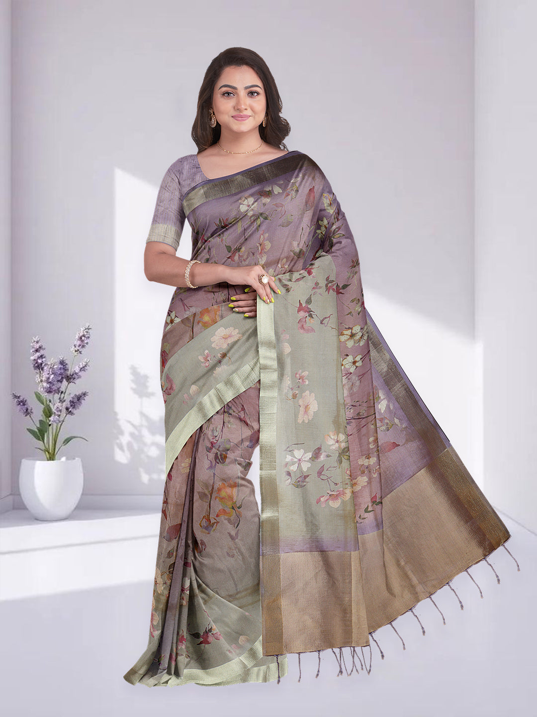 Women Violet Tissue Printed Saree TS45