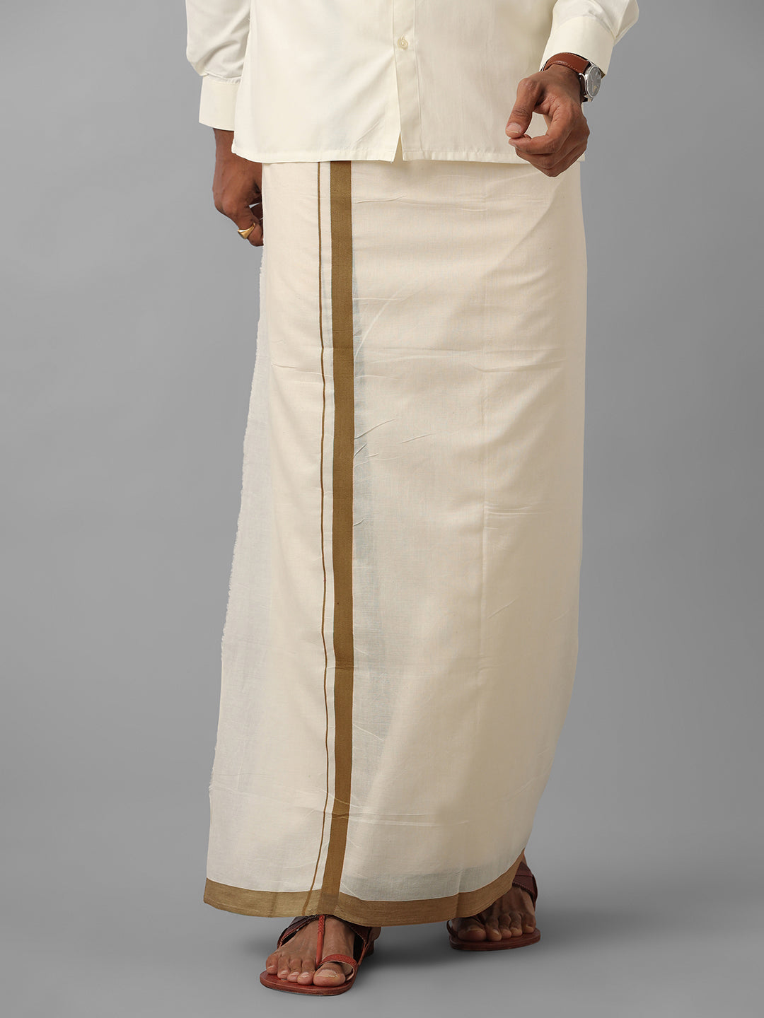 Men Brown Border Double Layer Kora Dhoti VKS05