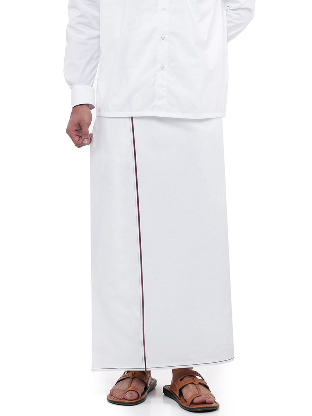 Men Maroon Border Single Dhoti Leedhoti Sort