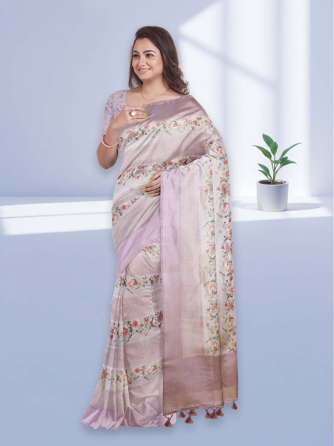 Women Purple Semi Tussar Printed Saree ST286