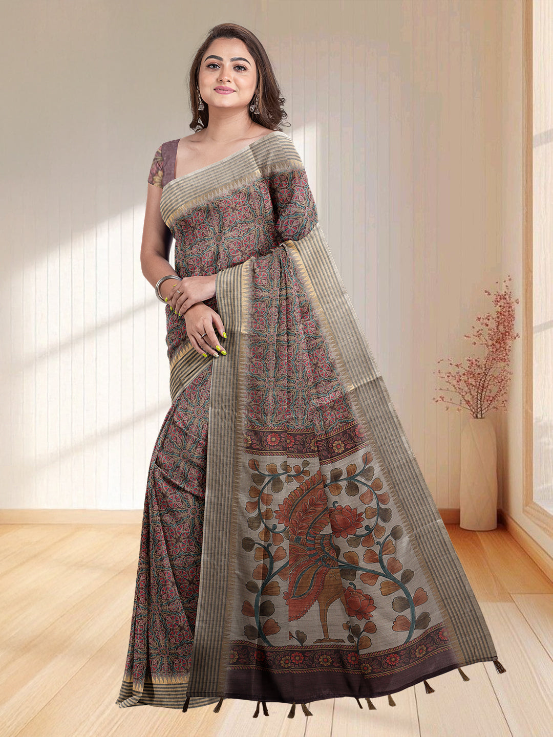 Women Multi Colour Tissue Printed Saree TS39