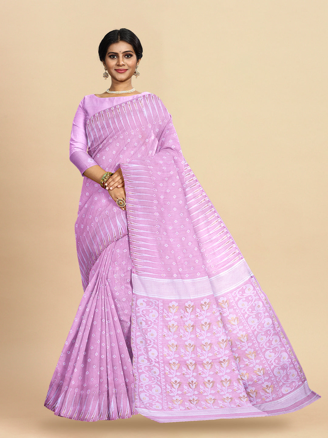 Womens Gorgeous Pink Self Designed Pure Cotton Weaving Saree PCS37