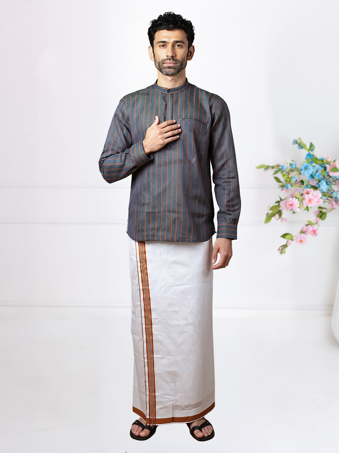Men Cotton Short Length Self Design Pocket Kurta Bluish Green RJ38