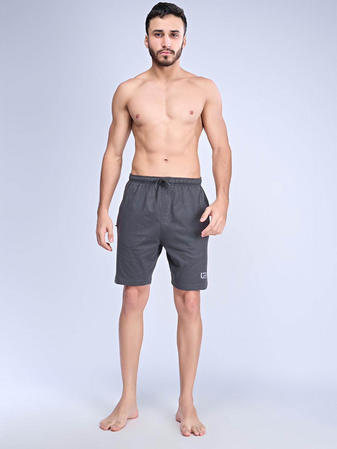 Men Dark Grey Combed Cotton Shorts