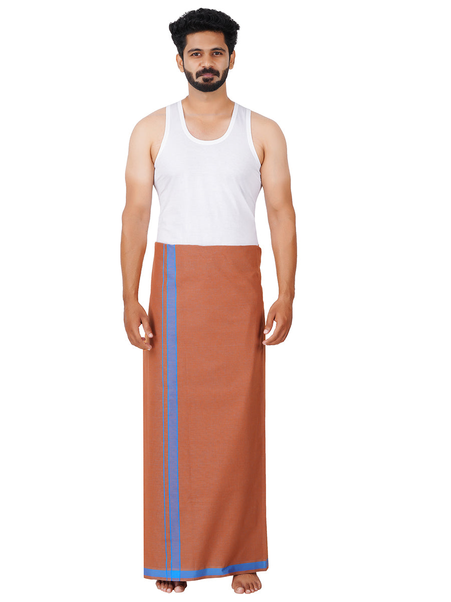 Mens Dark Kaavi Dhoti with Blue Fancy Border My Trend Colour 3-Full view