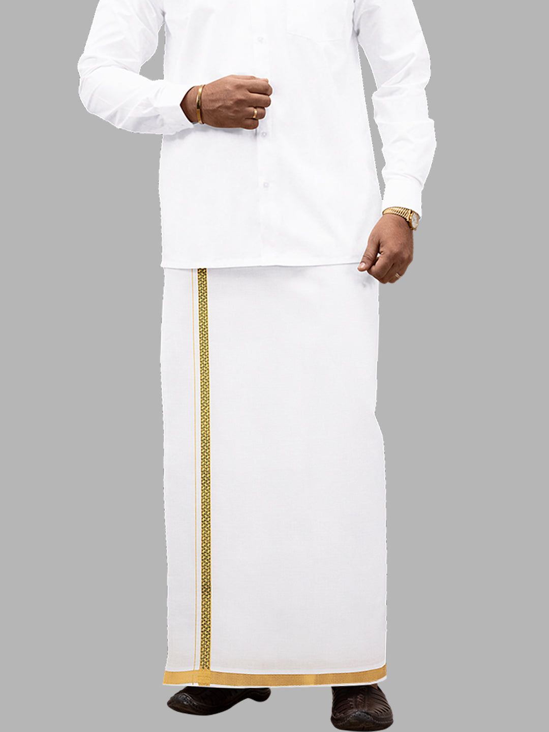 Men Cotton Blend Single Layer White Dhoti with Double Side Fancy Jari  Border GP03