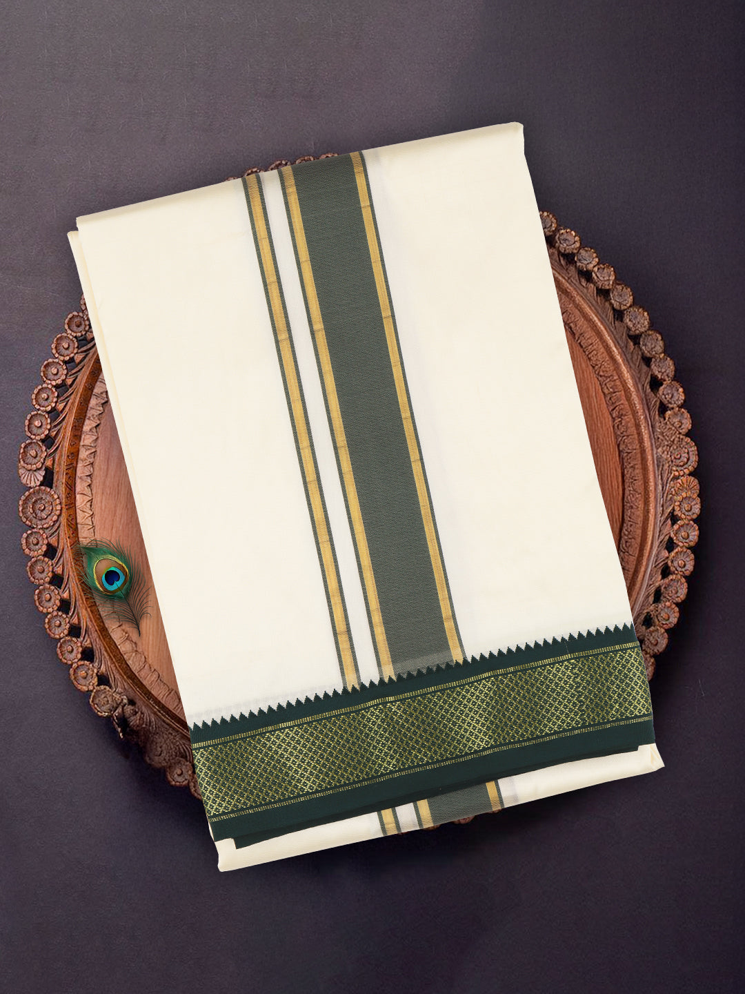 Men Art Silk Cream Panchakacham 7K (8*4)