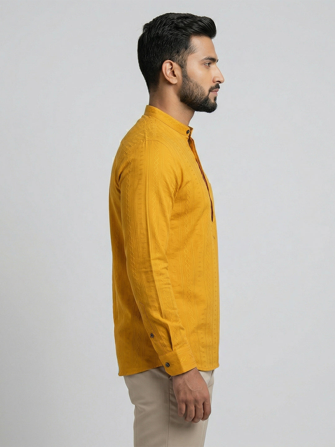 Cotton Short Length Self Design Pocket Kurta Turmeric Yellow Y31