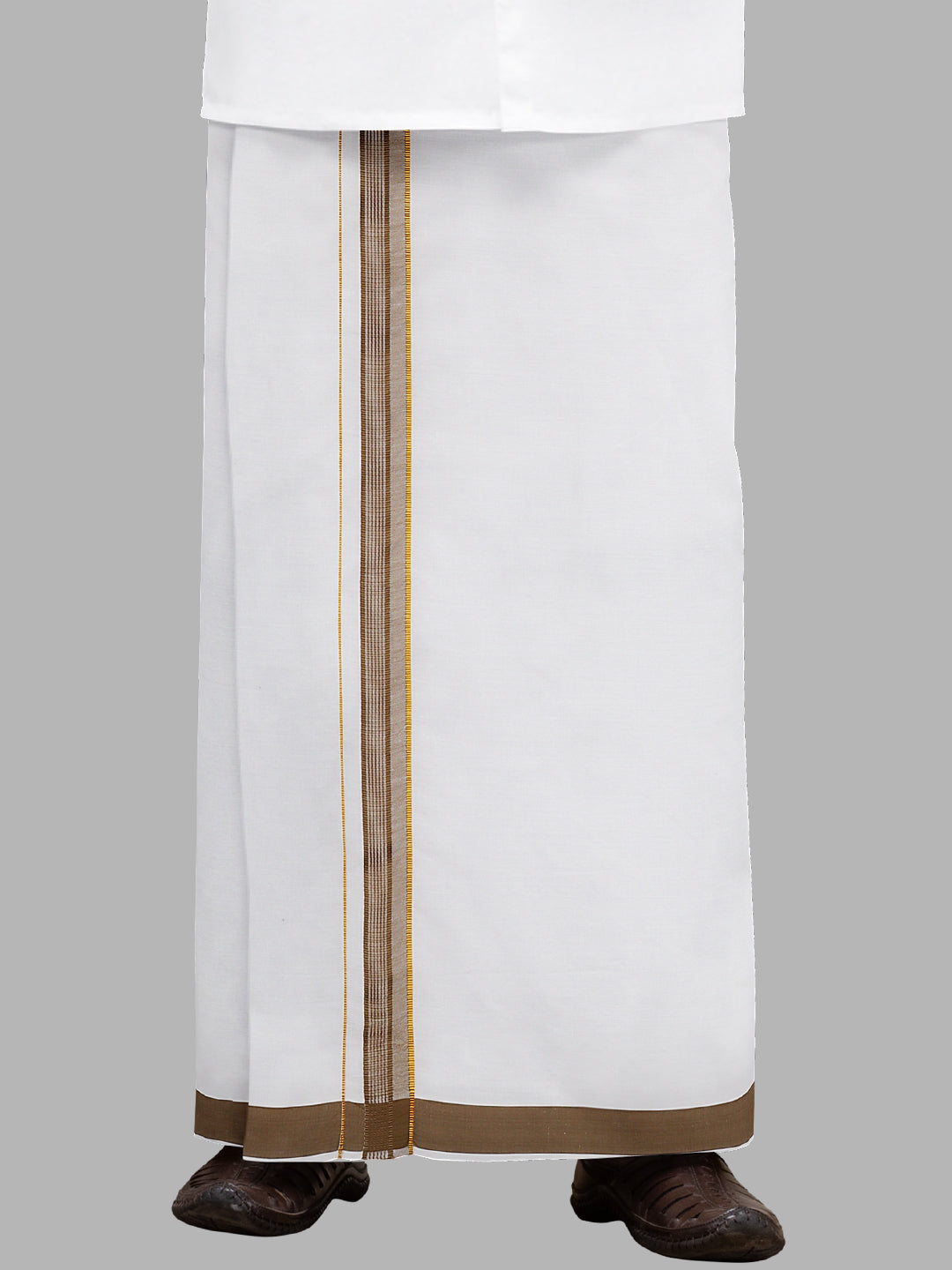 Men Brown Adjustable Pocket Dhoti with Fancy Border GACJ18