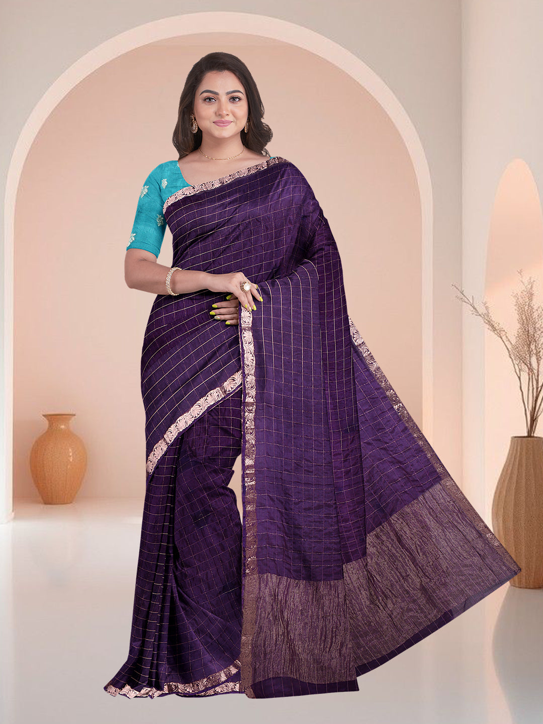 Women Violet Semi Silk Saree SS348