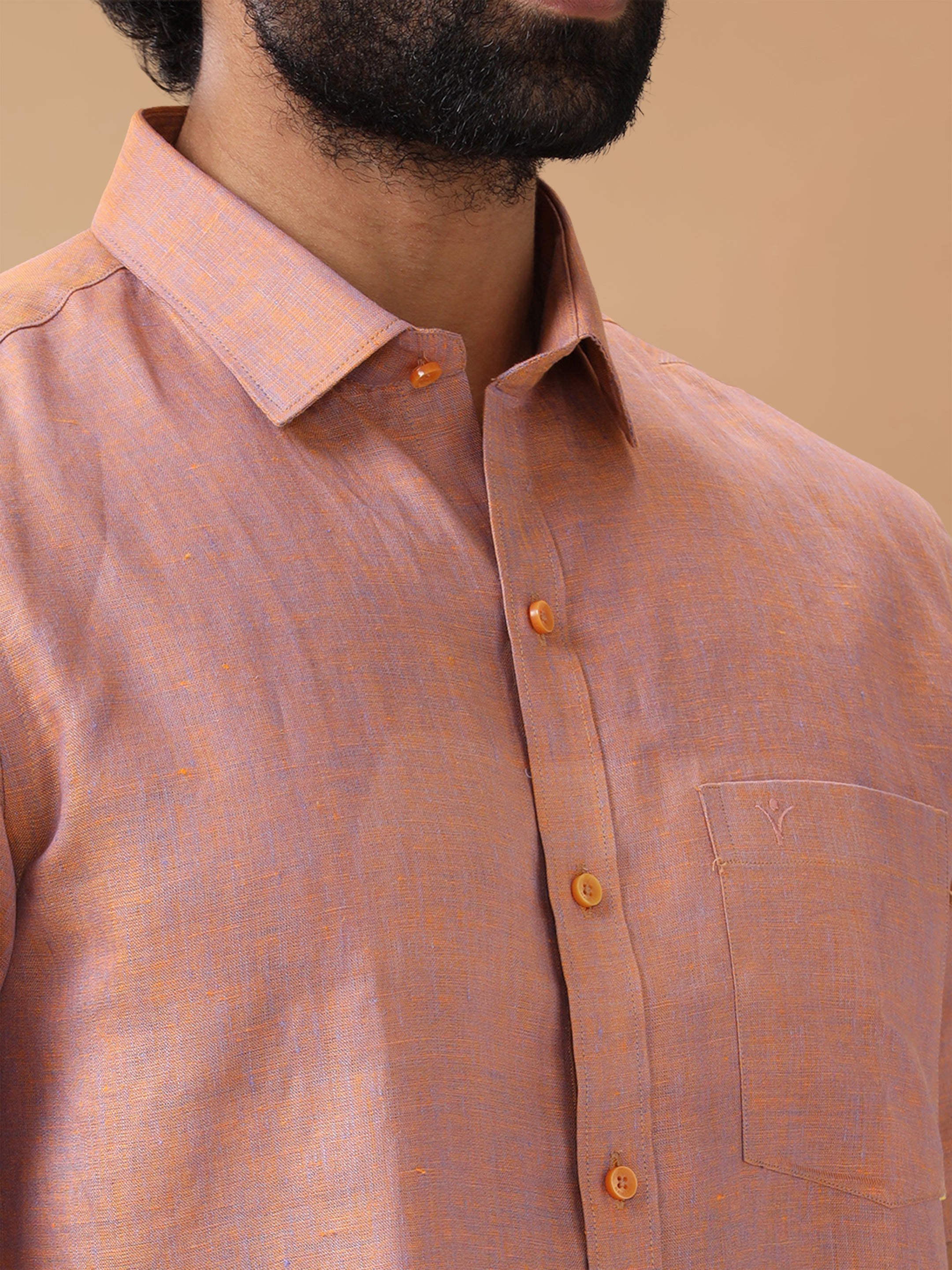 Pure Linen Orange Blue Smart Fit Shirt L80