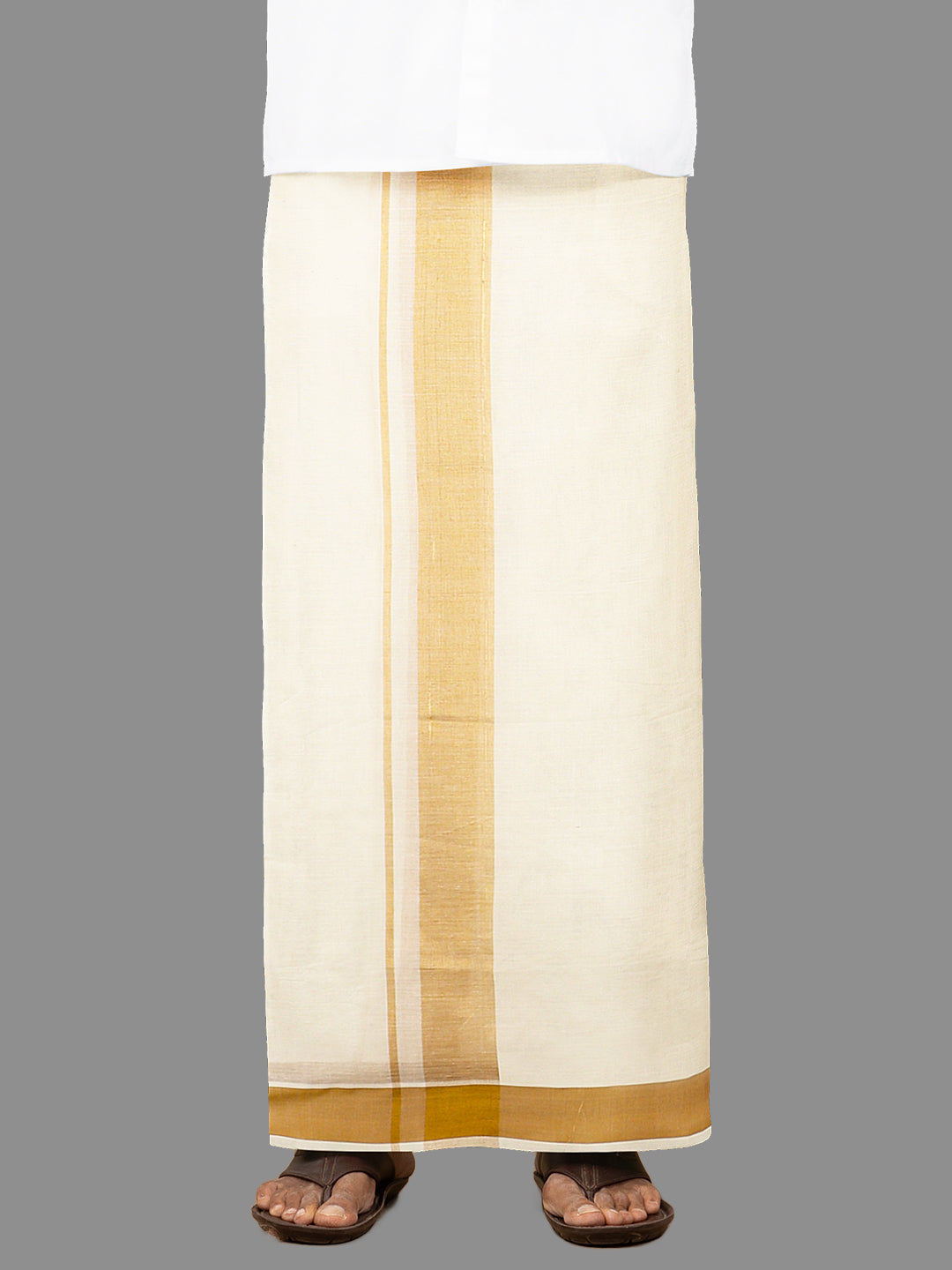 Mens Gold Fancy Border Kora Dhoti EGJ10