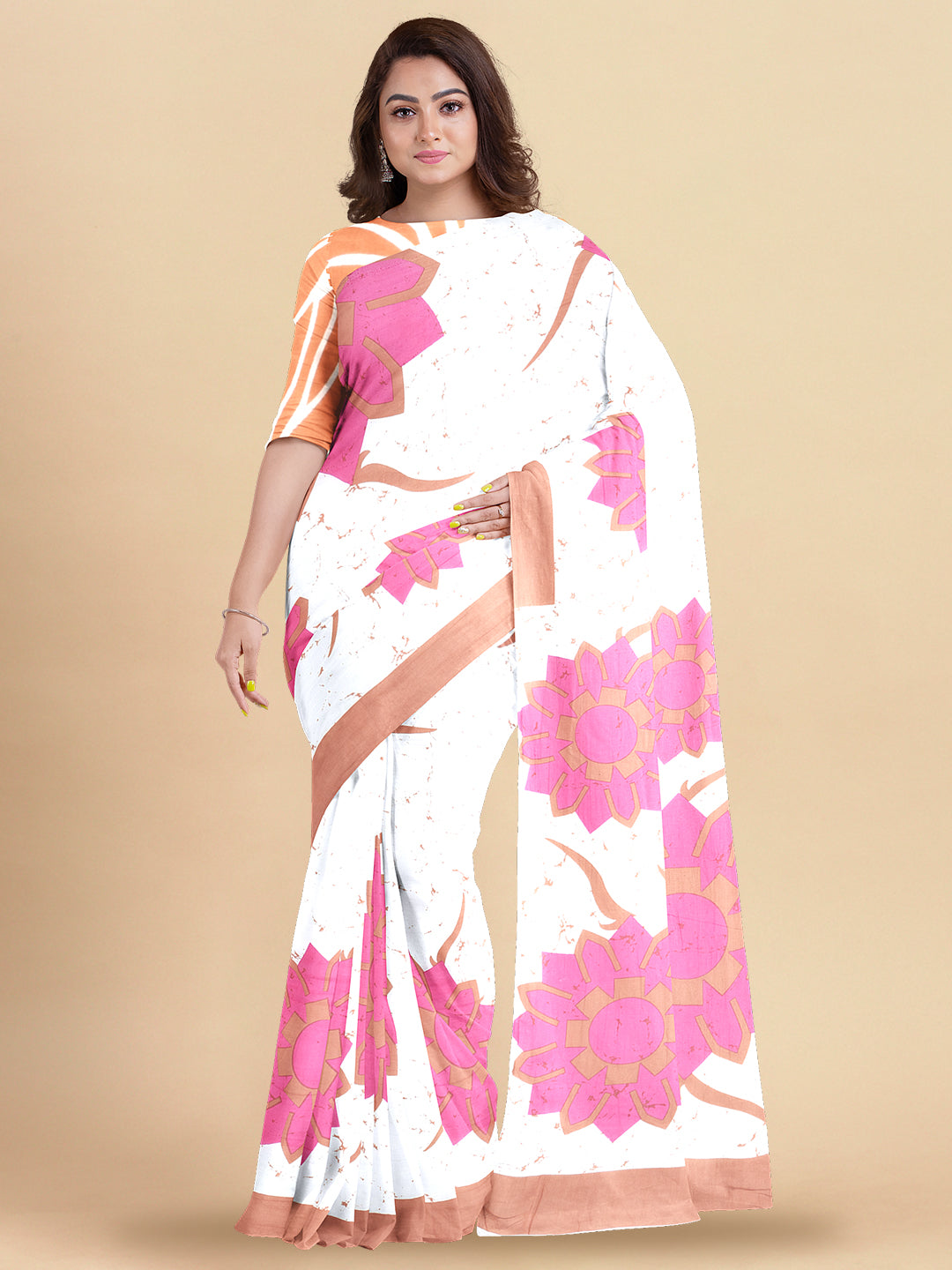 Womens Gorgeous Pink All over Printed Pure Cotton Saree PCS48