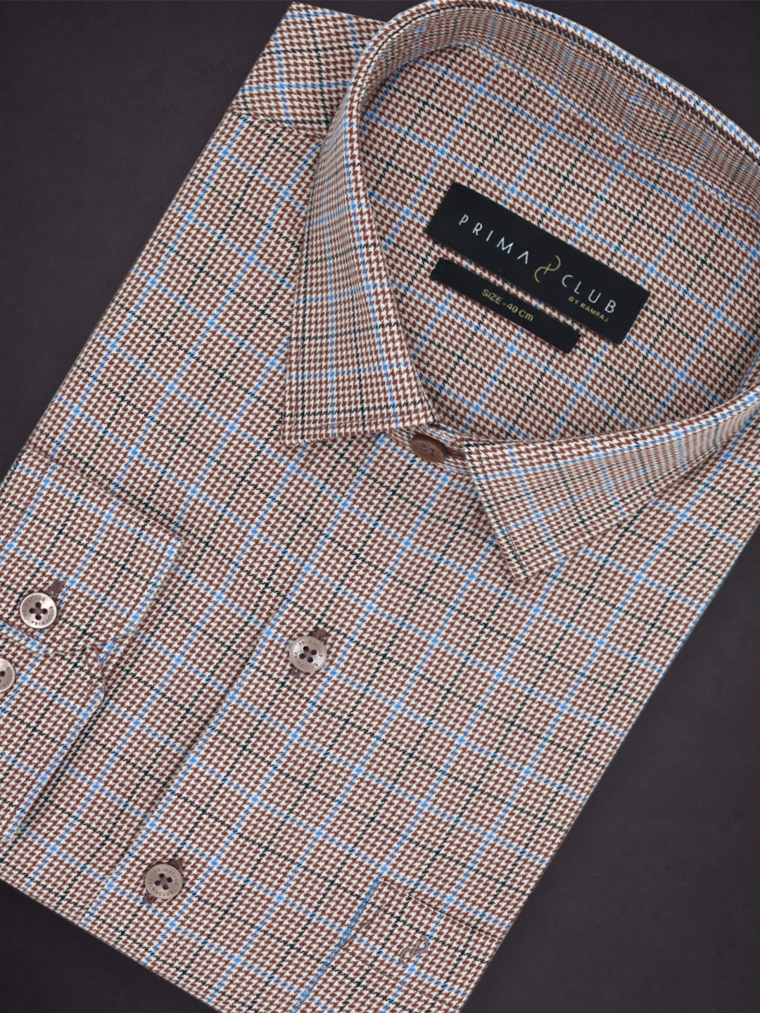 Prima Club Premium Cotton Dobby Khaki Red Checked Regular Fit Shirt SRAQ1