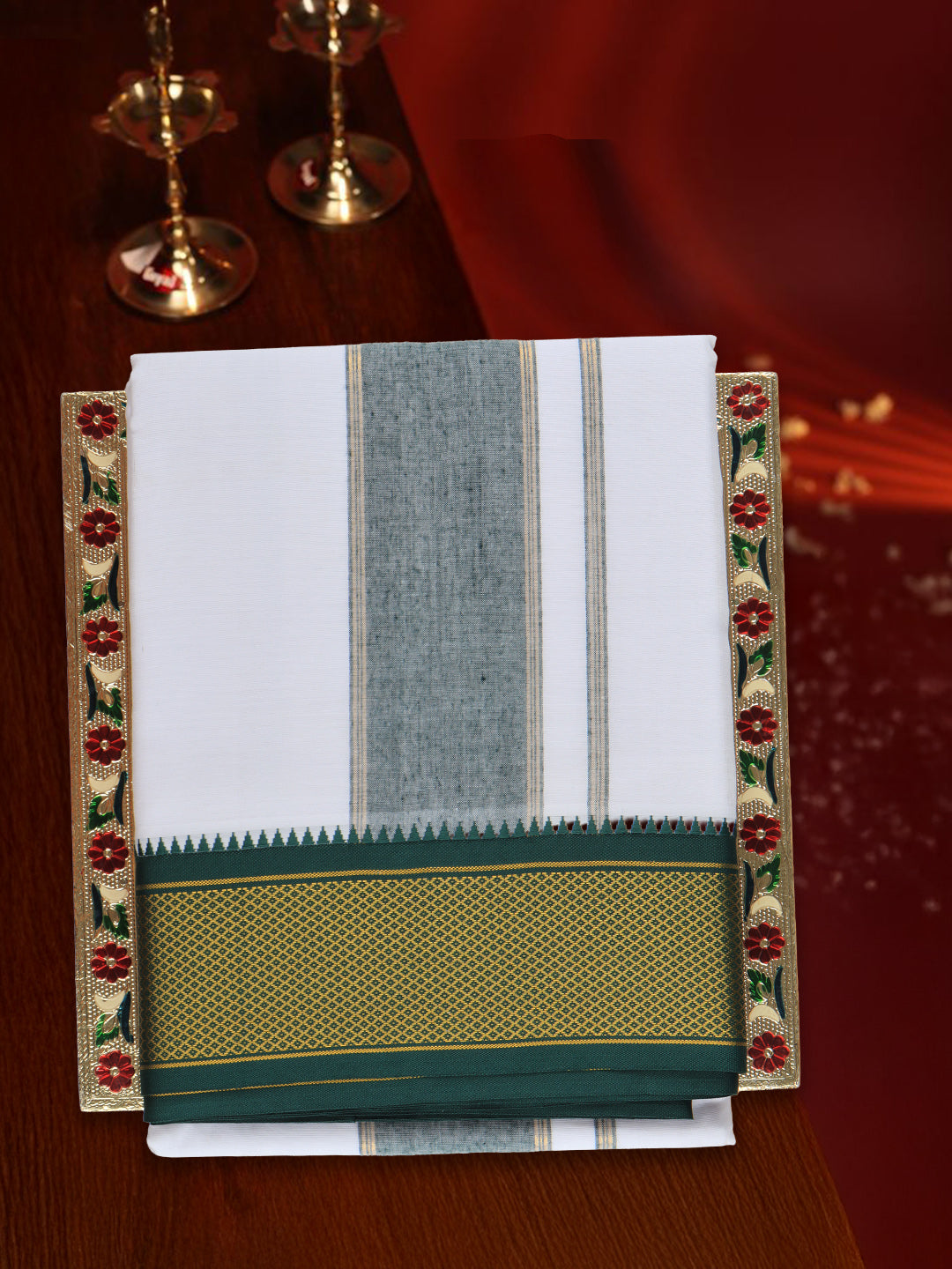 Men Cotton Mayilkhan Border Panchakacham with Angavasthram (9+5)