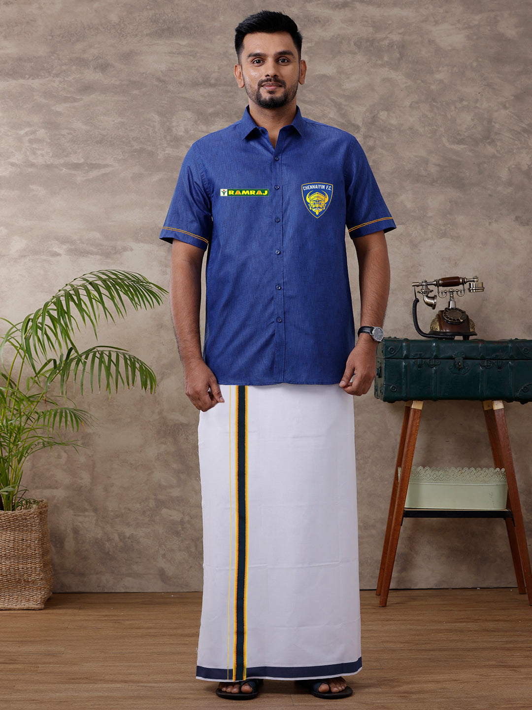 Chennaiyin Football Club Men's Readymade Dhoti Shirt Set