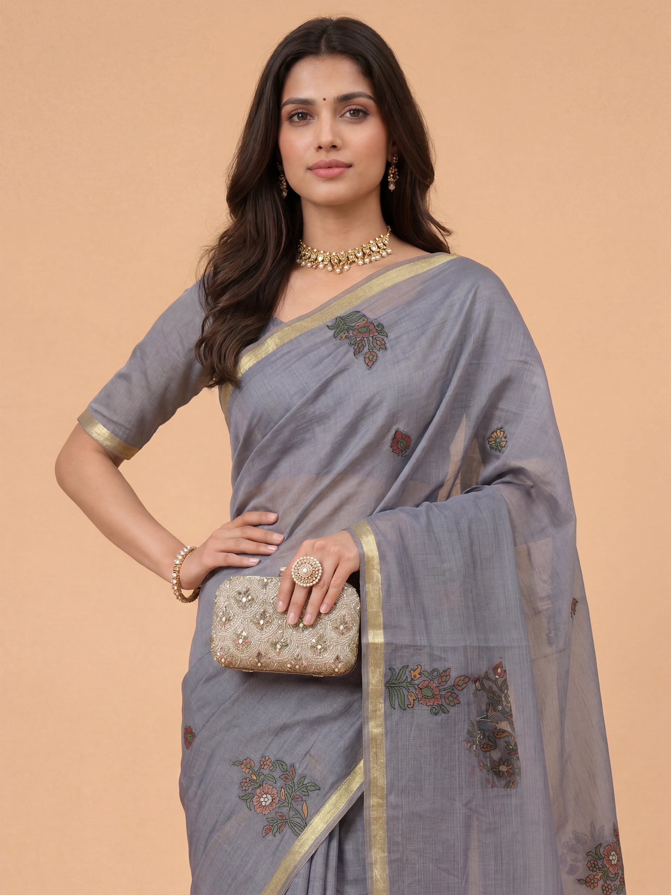Women Pure Cotton Printed Violet Saree PCS267