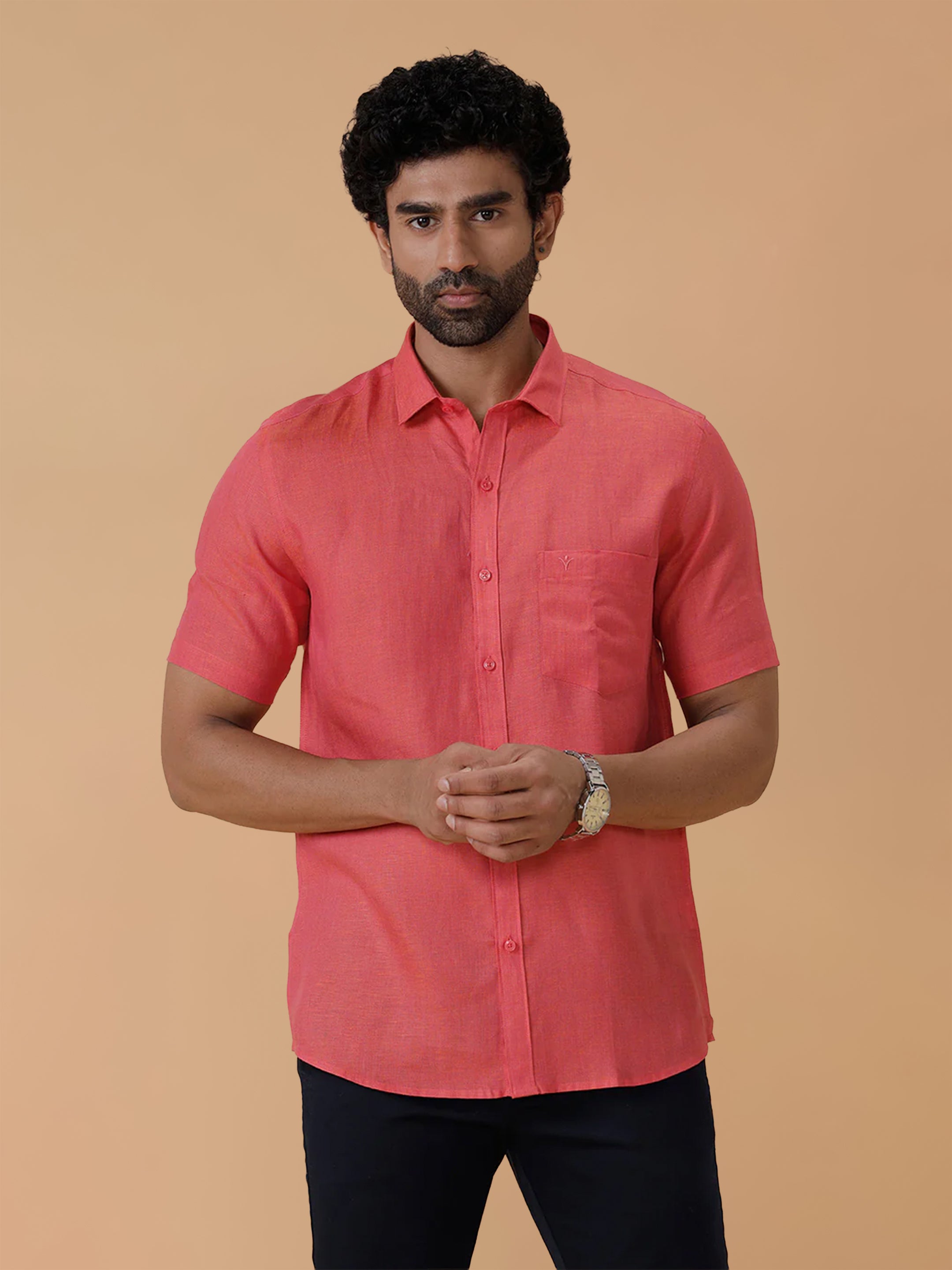 Pure Linen Vivid Red Smart Fit Shirt L14
