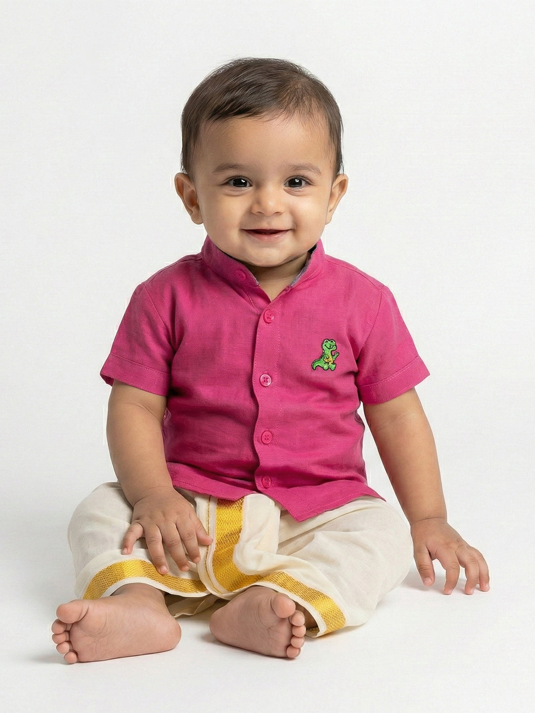 Born Baby Shirt with Pant and Panchakacham Set Pink G7
