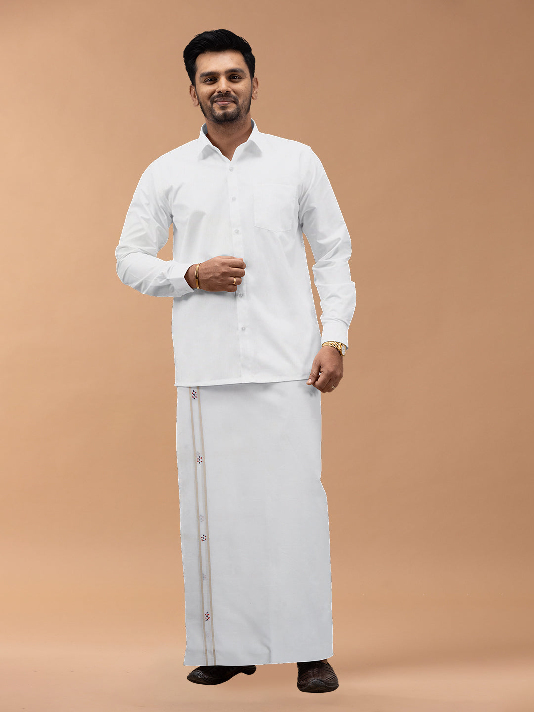 Mens Premium Handloom Dhoti Silver Jari Border HLM25