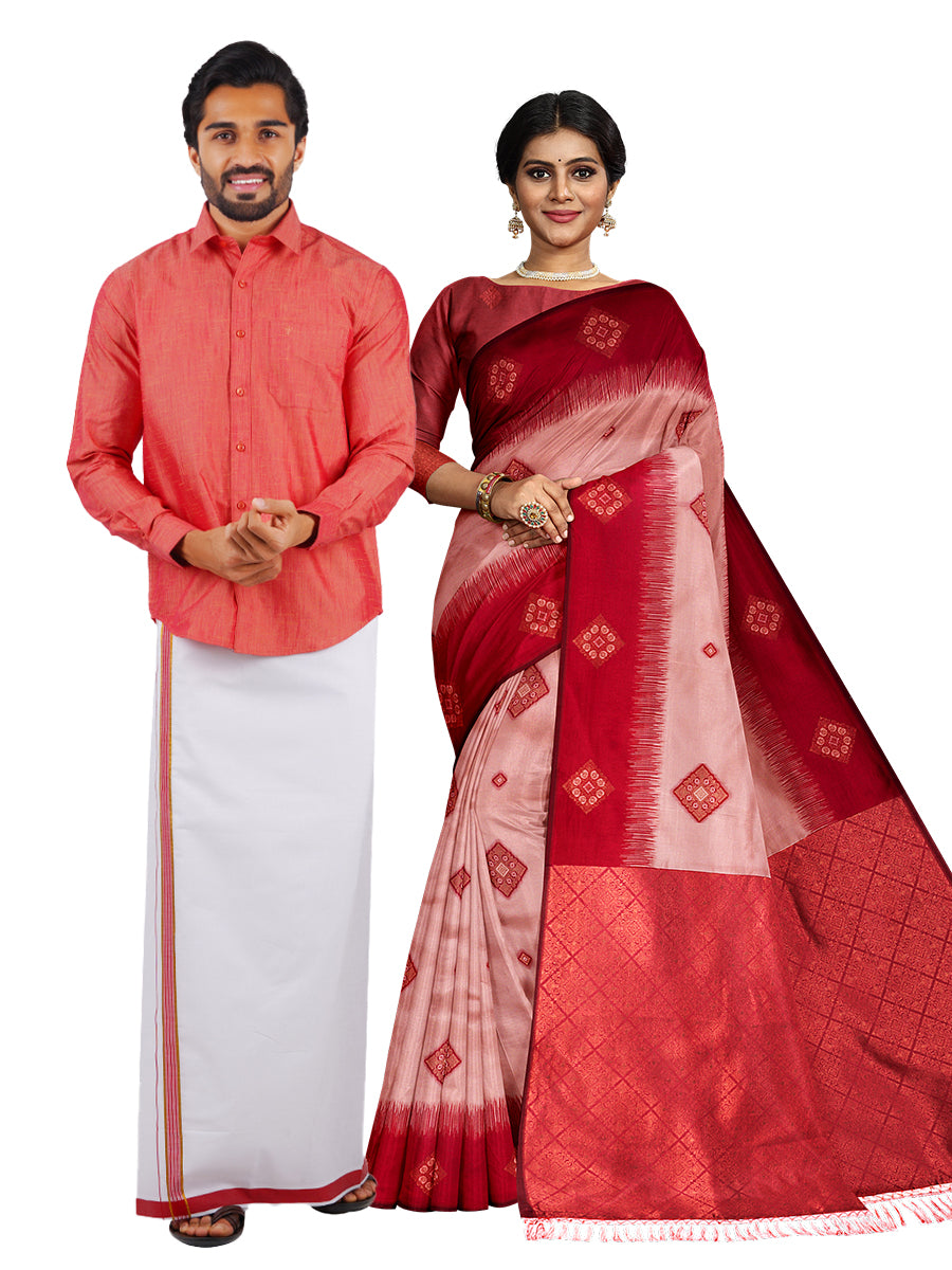 Matching Dhoti Shirt & Art Silk Saree Couple Combo SS92