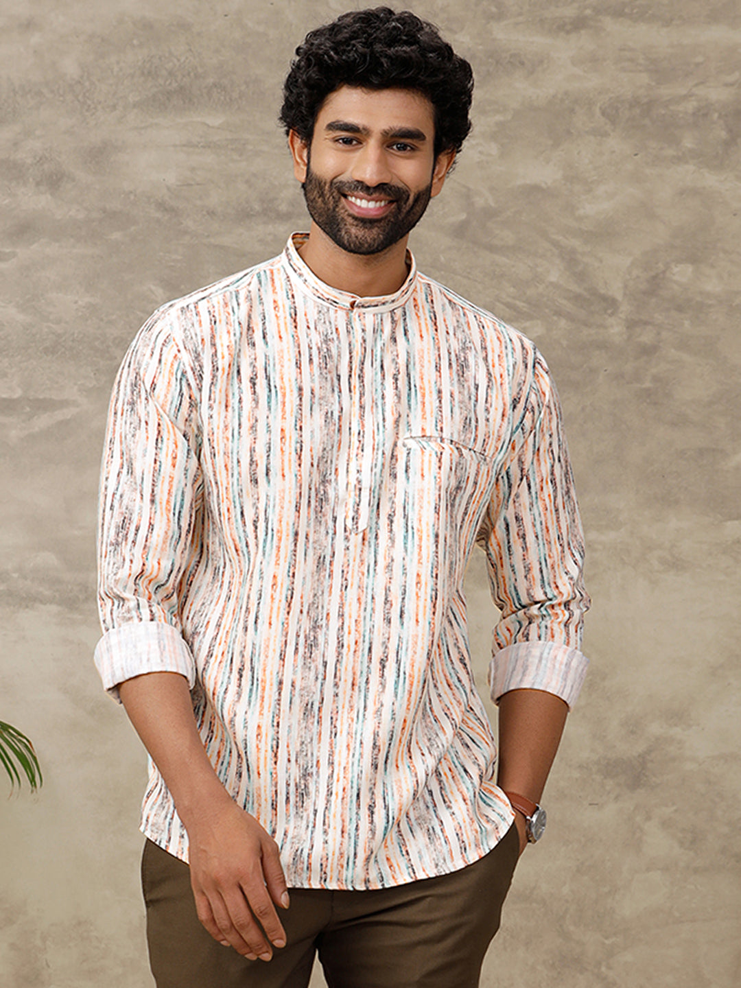 Men Short Length Pocket Kurta Cream RE2