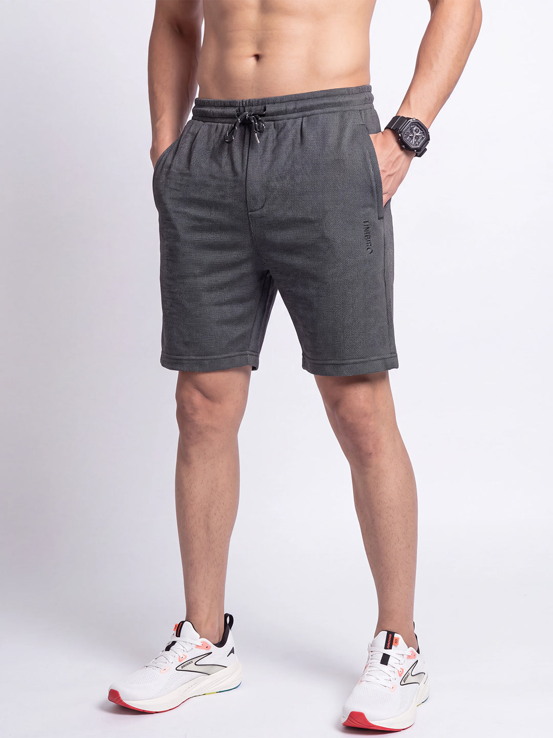 Cotton Rich Popcorn Structured Fabric Charcoal Melange Shorts PS4