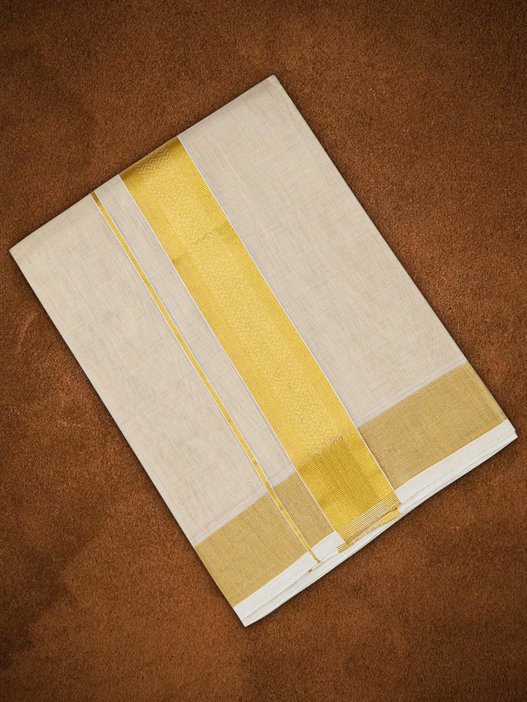 Mens Premium Handloom Tissue Double Dhoti with Gold Jari Border 110034