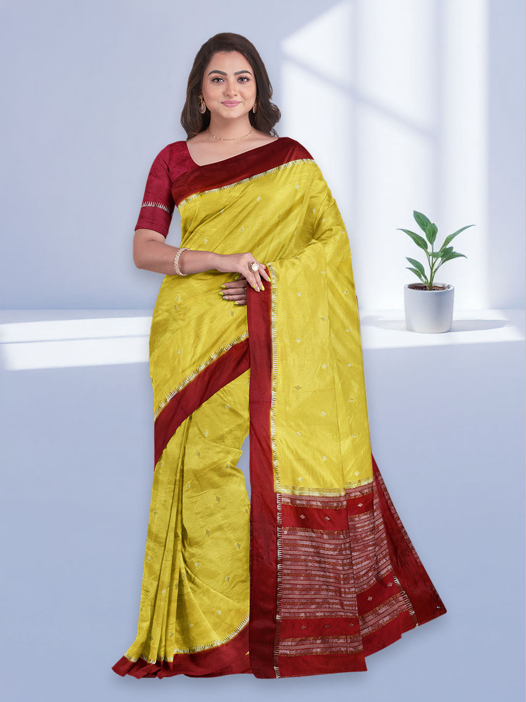 Women Yellow Stripes Design Tissue Saree TS49