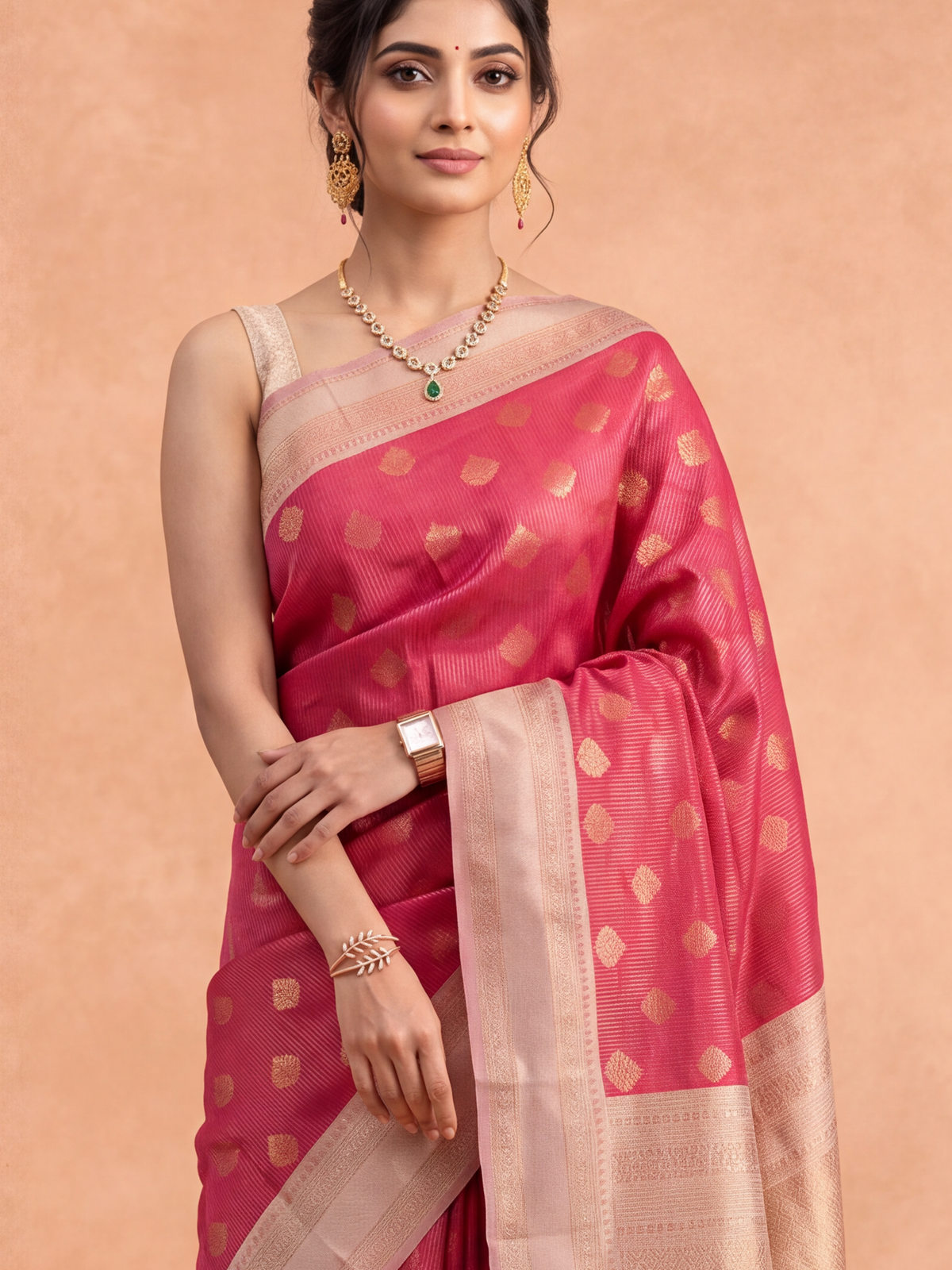 Women Art Silk Dark Pink Saree ASS161
