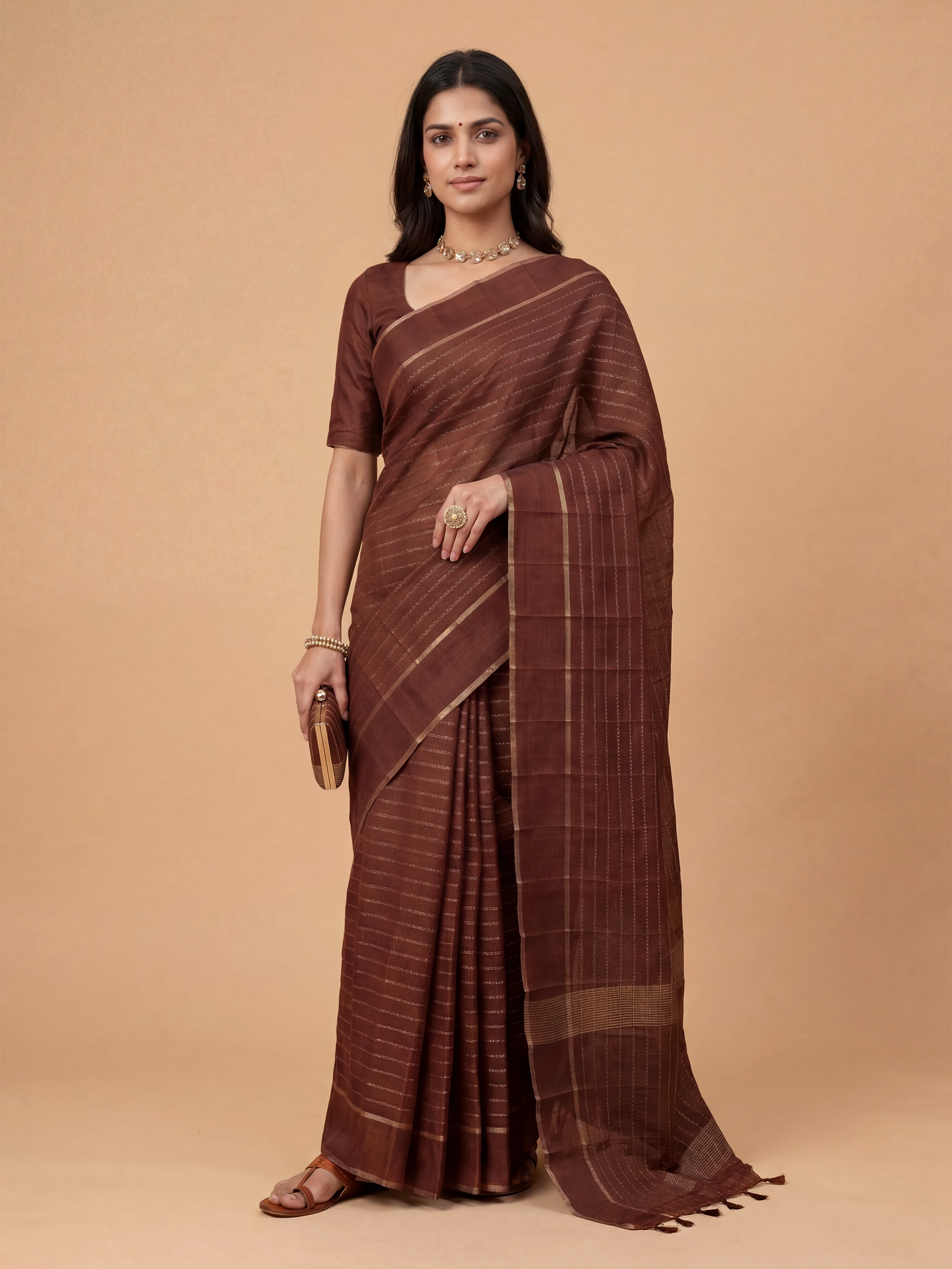 Women Semi Tussar Maroon Saree ST323
