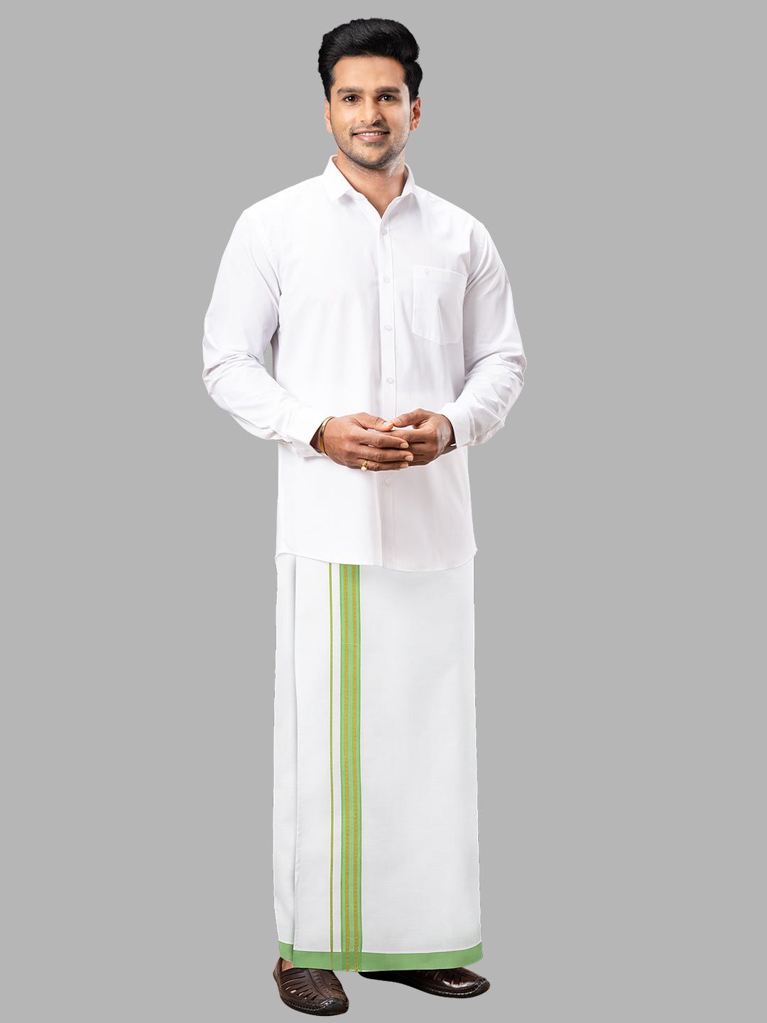 Men Green Adjustable Pocket Dhoti with Fancy Border GACJ12