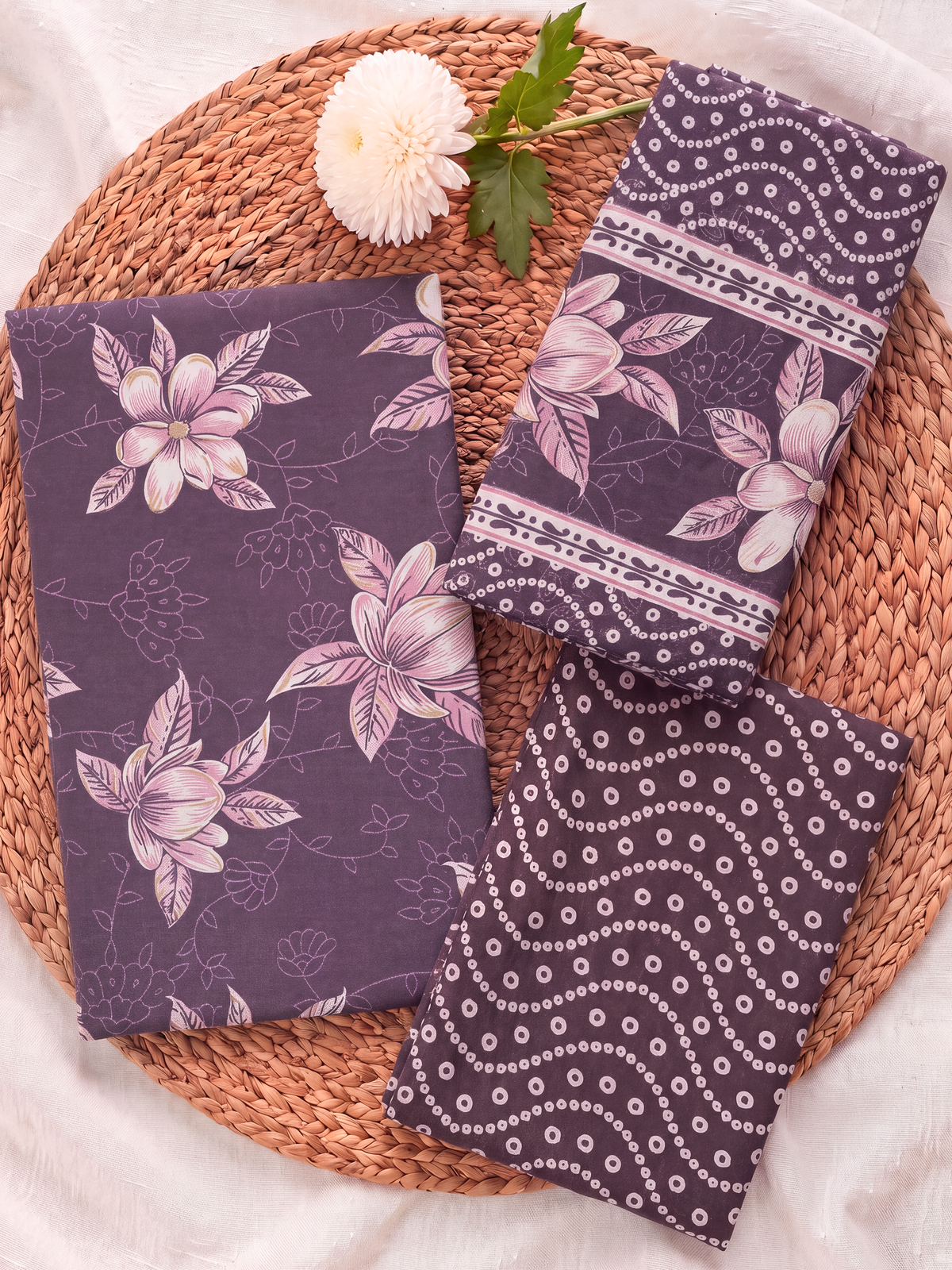 Women Cotton Purple Printed Dress Material DM391