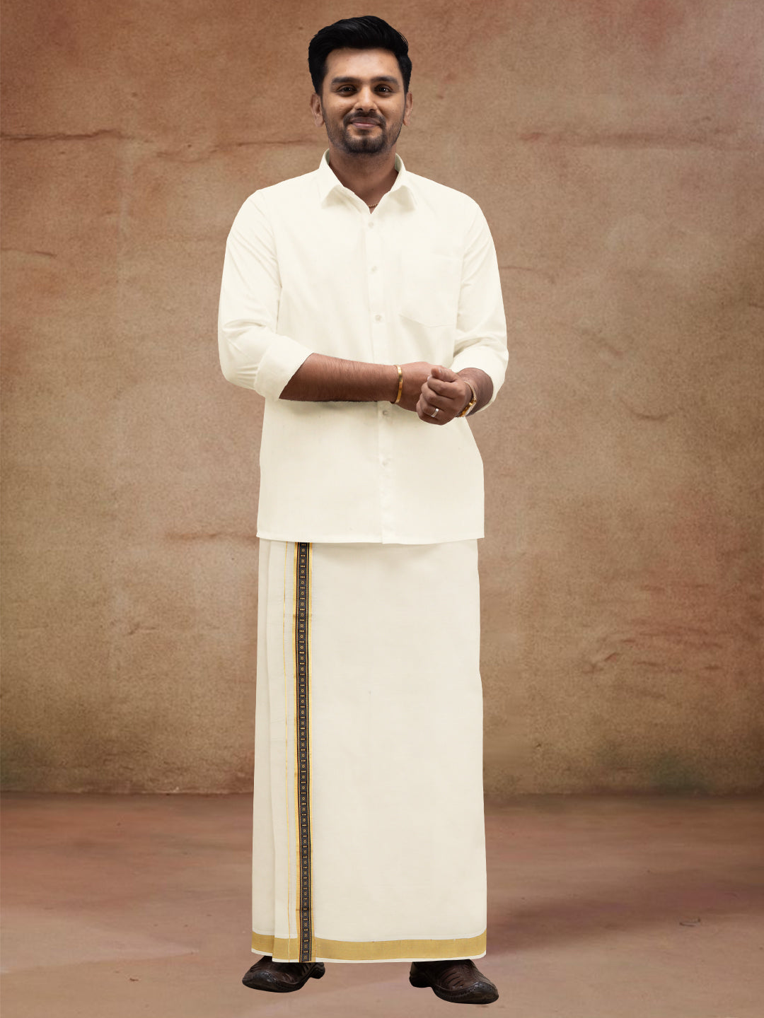 Men Kora Cotton Double Layer Dhoti with Double Side Fancy Jari Border PR17