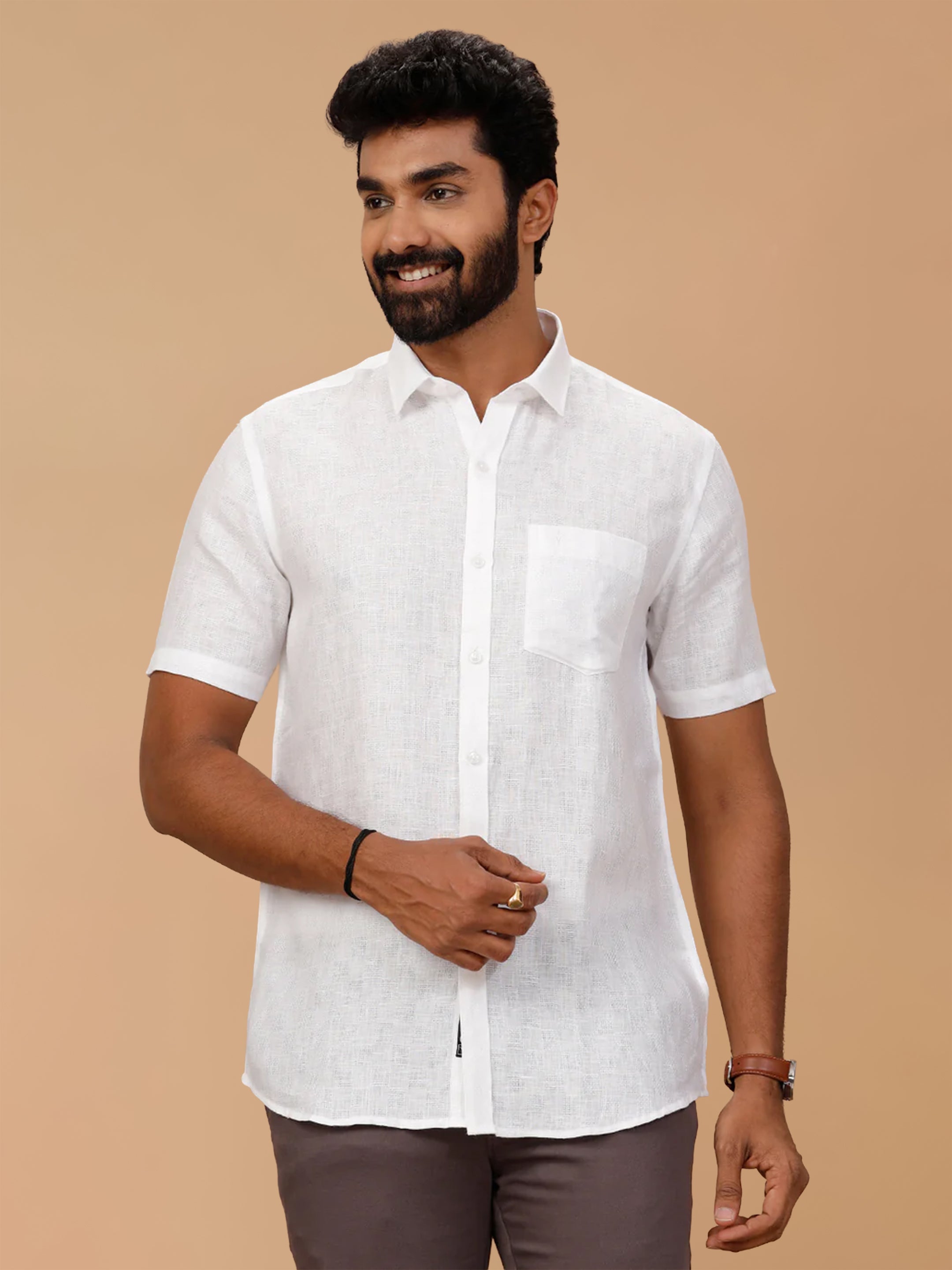 Pure Linen Self Design White Shirt LP1532JF
