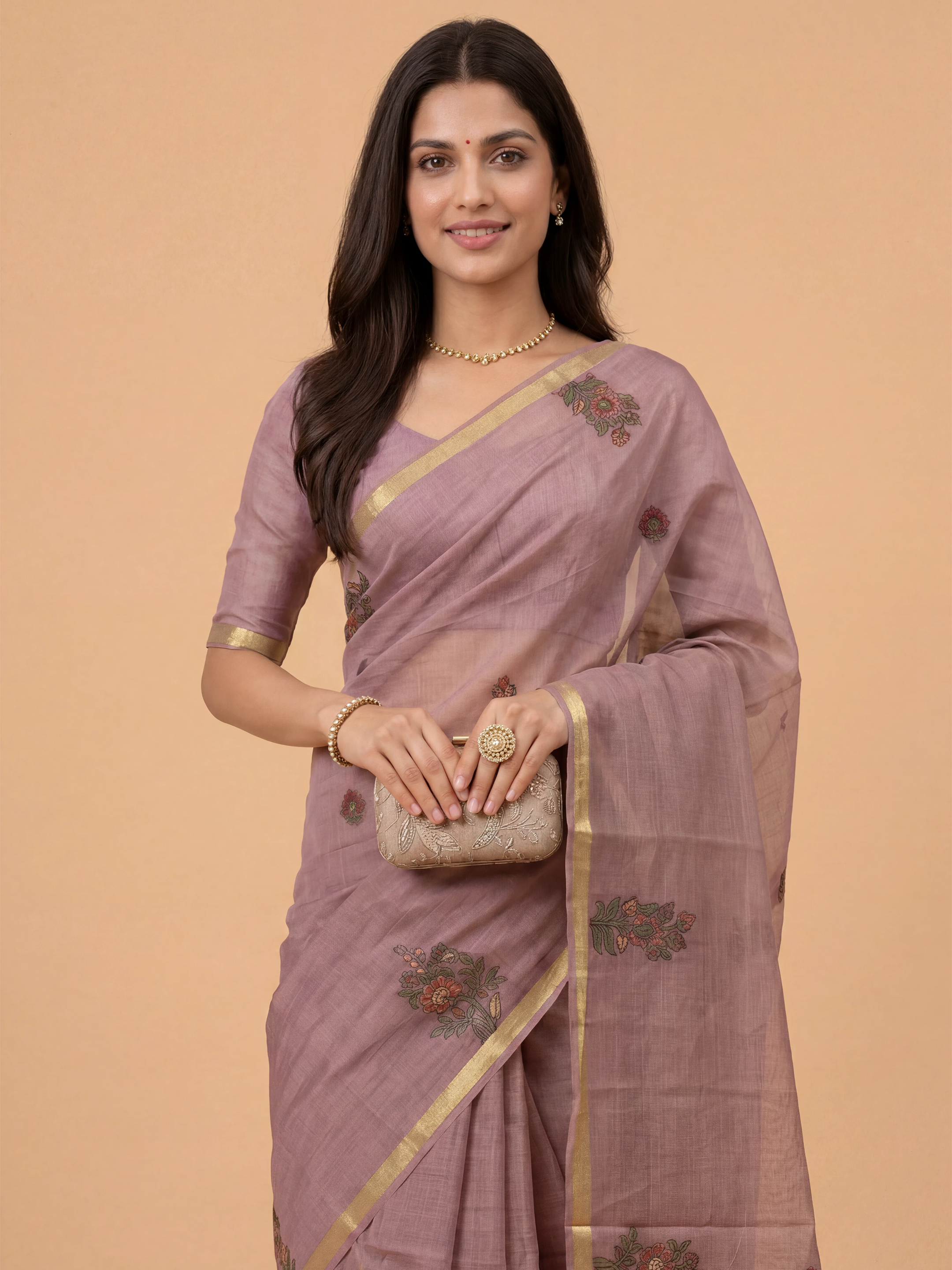 Women Pure Cotton Printed Purple Saree PCS272