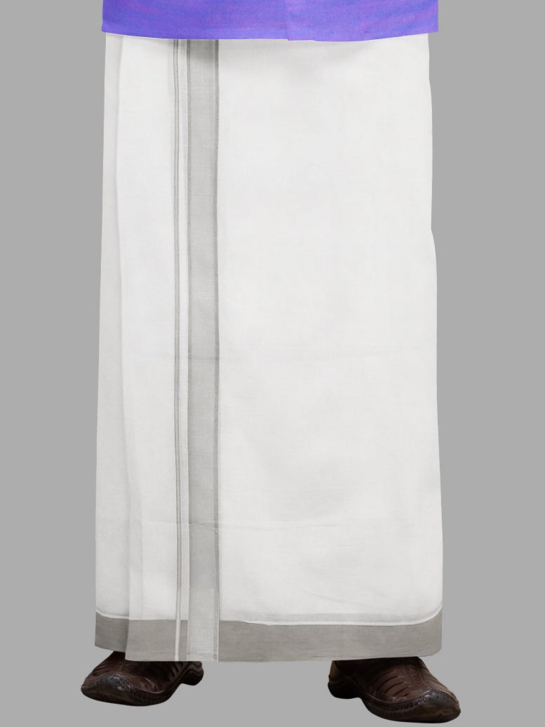 Mens Grey Fancy Border Double Dhoti Mountain Plain MP03