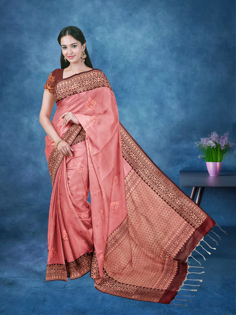 Women Semi Silk Saree Light Red SD03