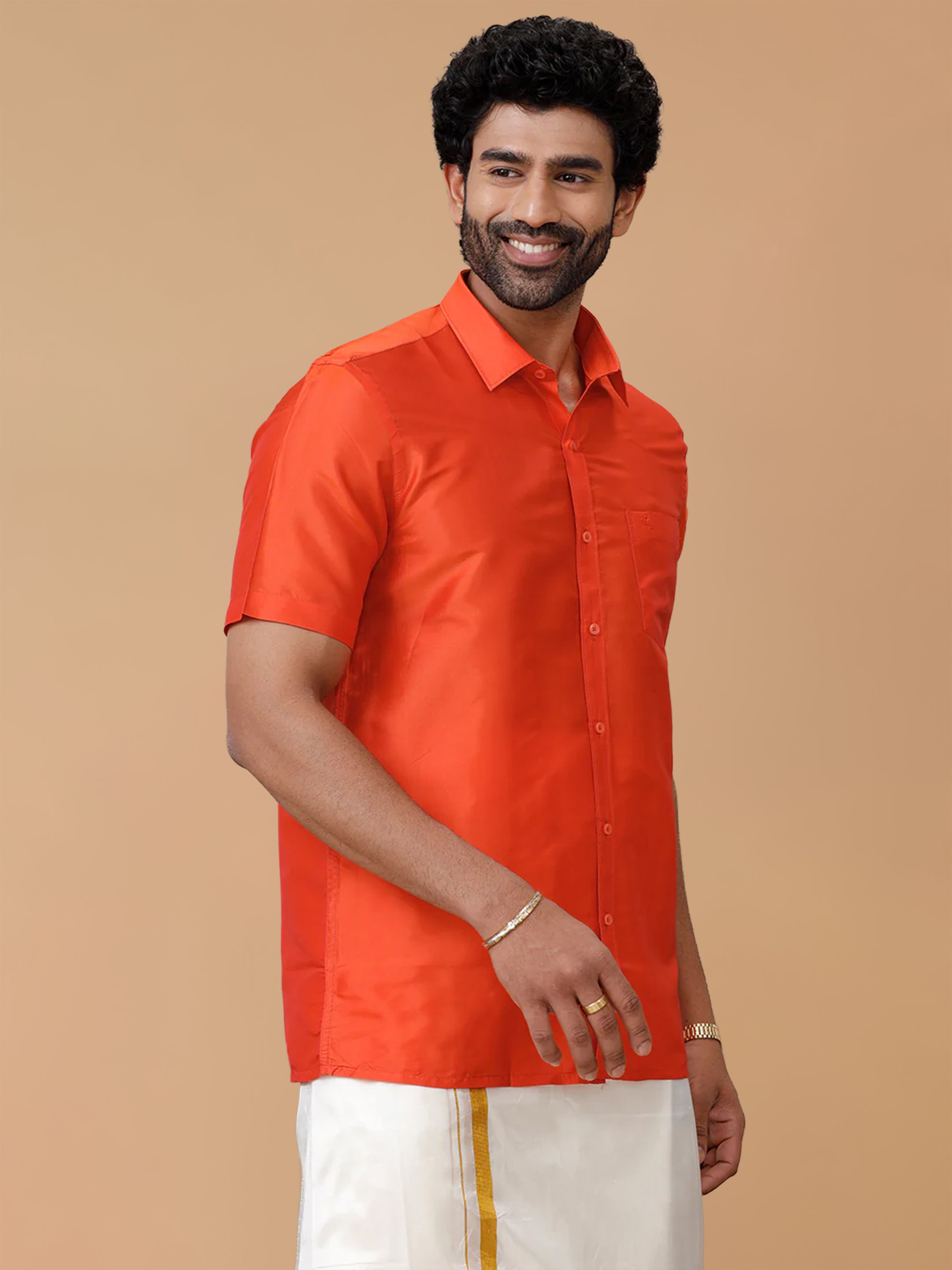 Silk Feel Dark Orange Shirt - Regular Fit