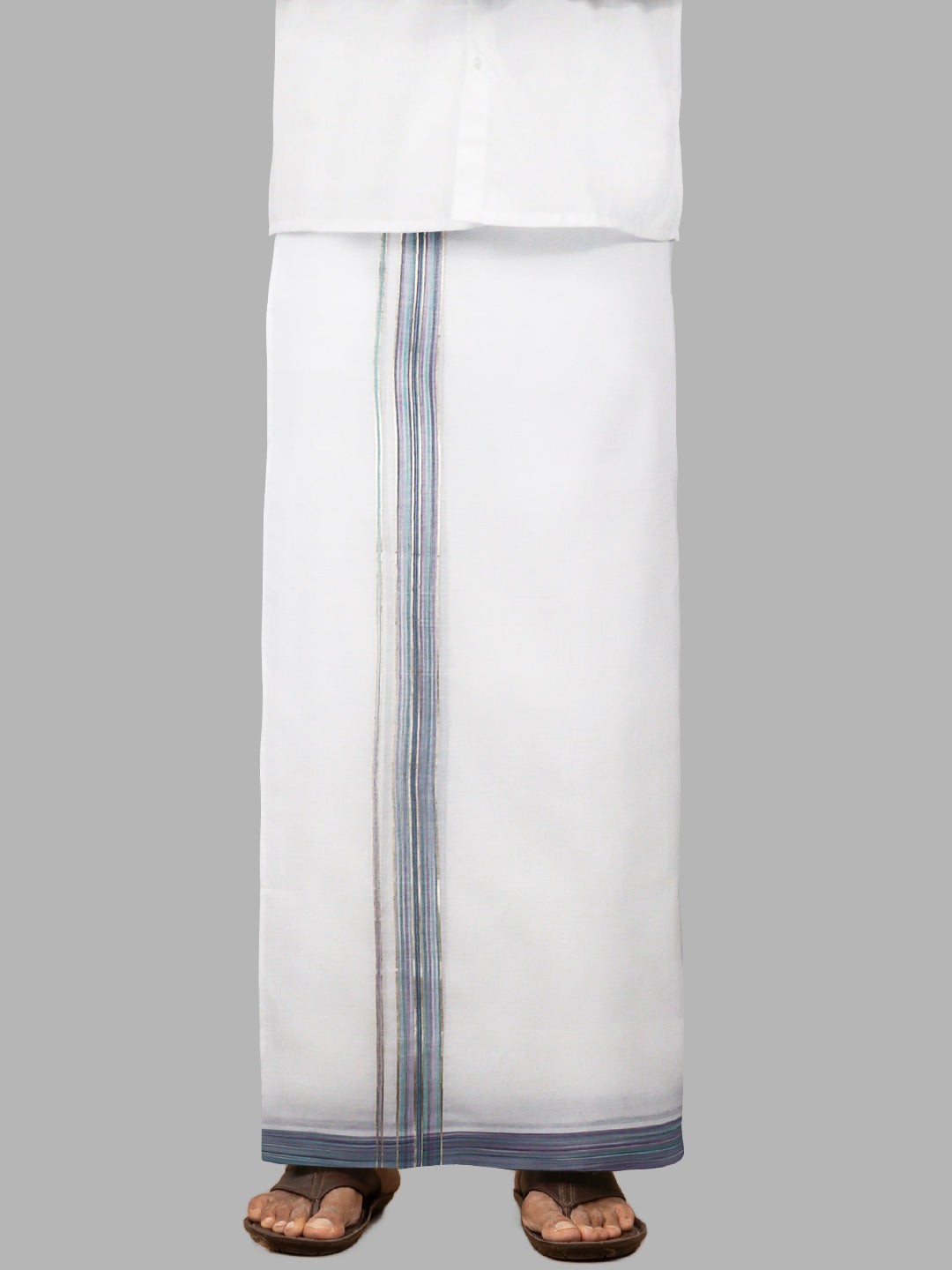 Men Fancy Jari Border Double Layer White Dhoti PJF5