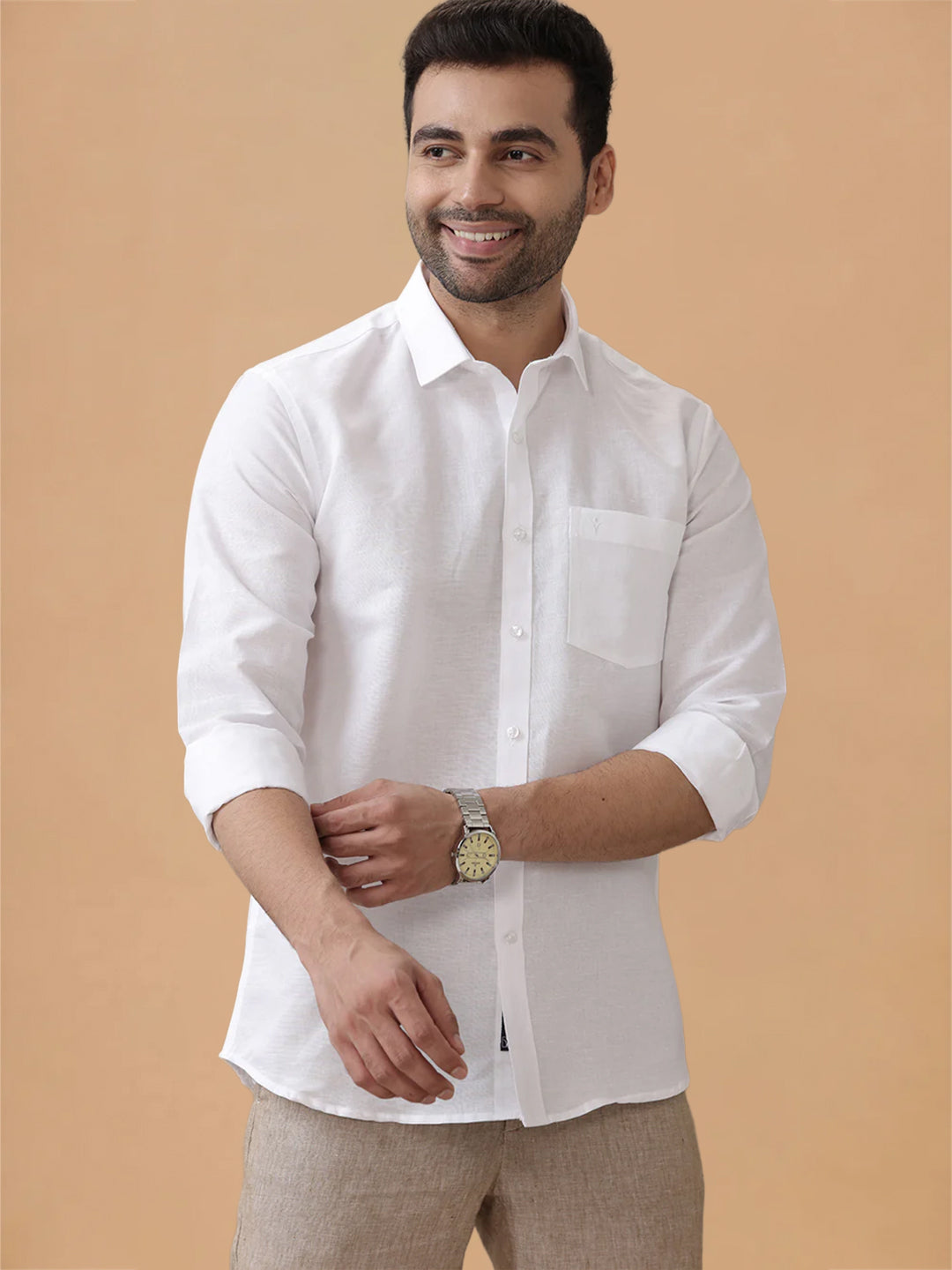 Linen Cotton White Shirt – Linen Park 7447 | Smart Fit