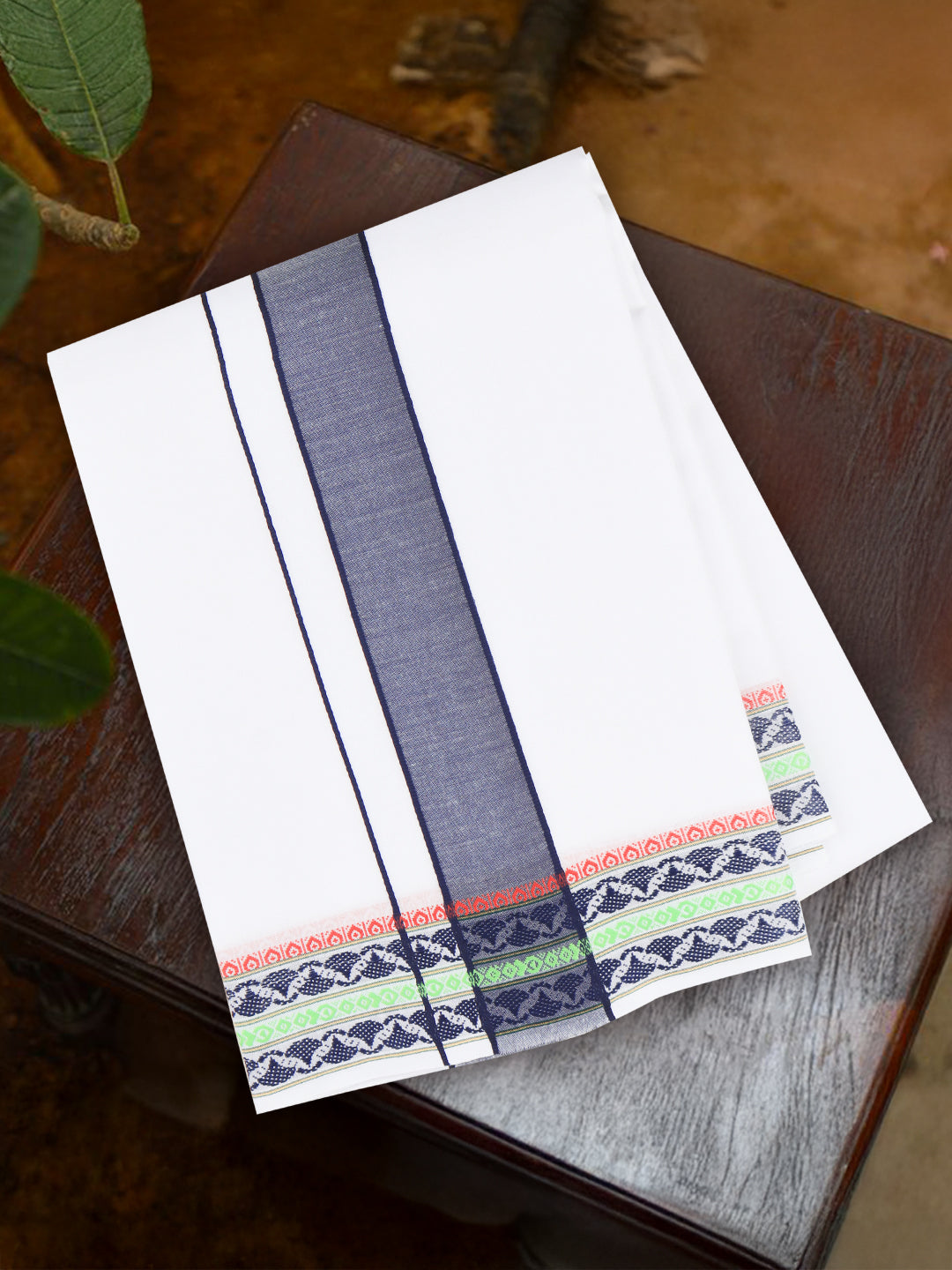 Men Cotton Navy Fancy Border Panchakacham with Angavasthram Srirasthu(9+5) SR56