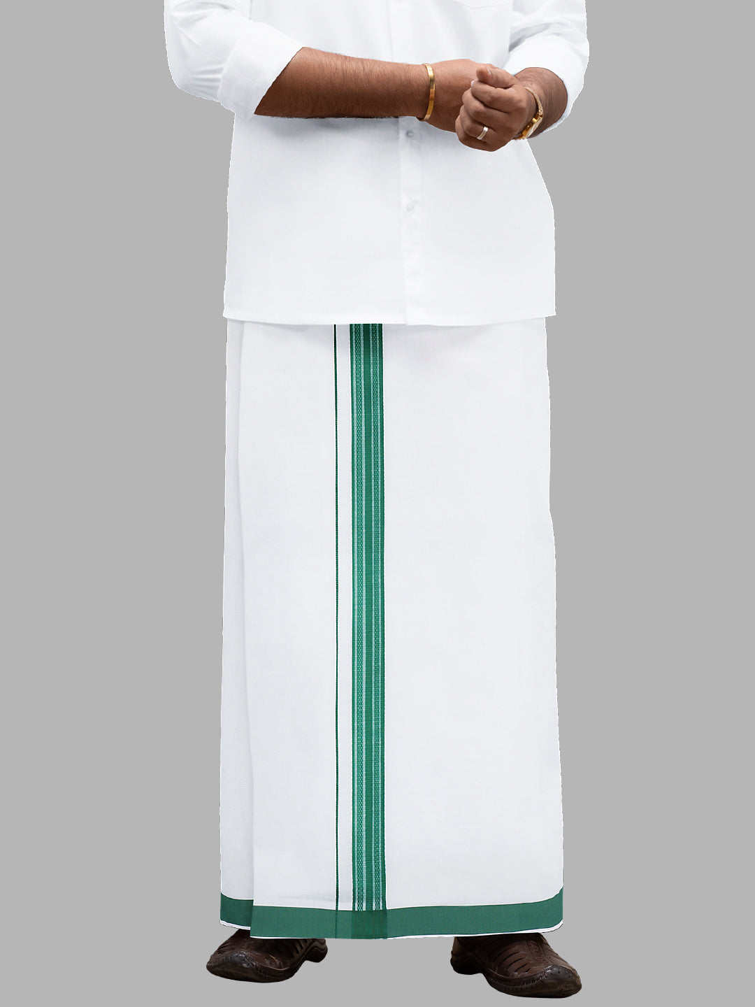 Men Green Fancy Border Single Layer Adjustable Pocket Dhoti GACF16